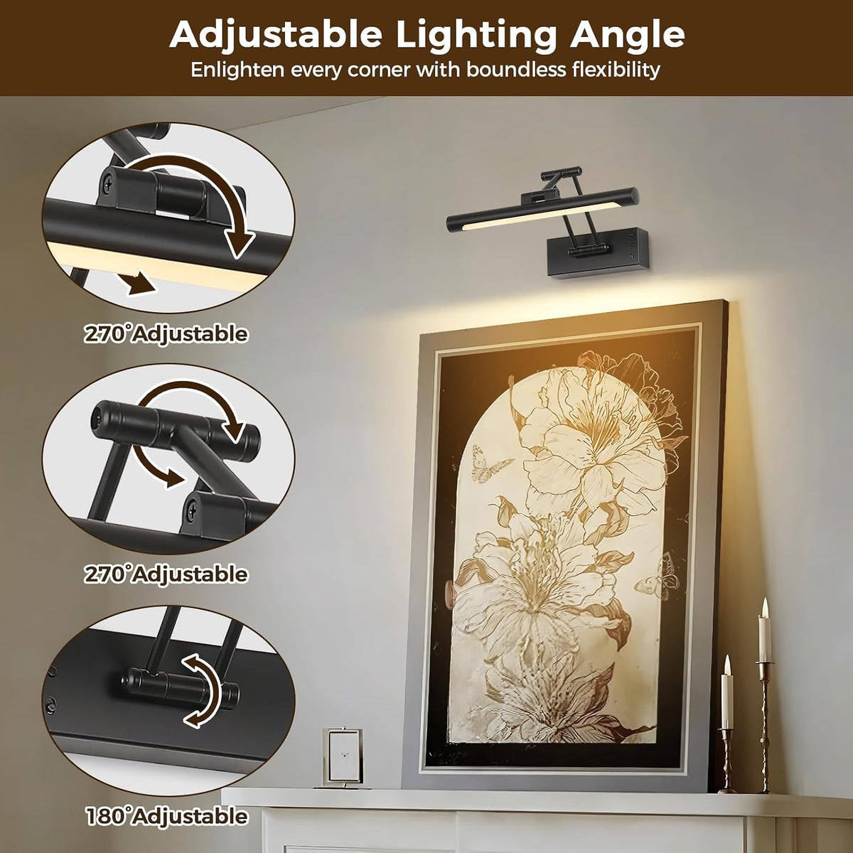 Battery Operated Picture Lights for Wall, Wireless Gallery Lights Black | Dimmable Picture Lighting with Remote and