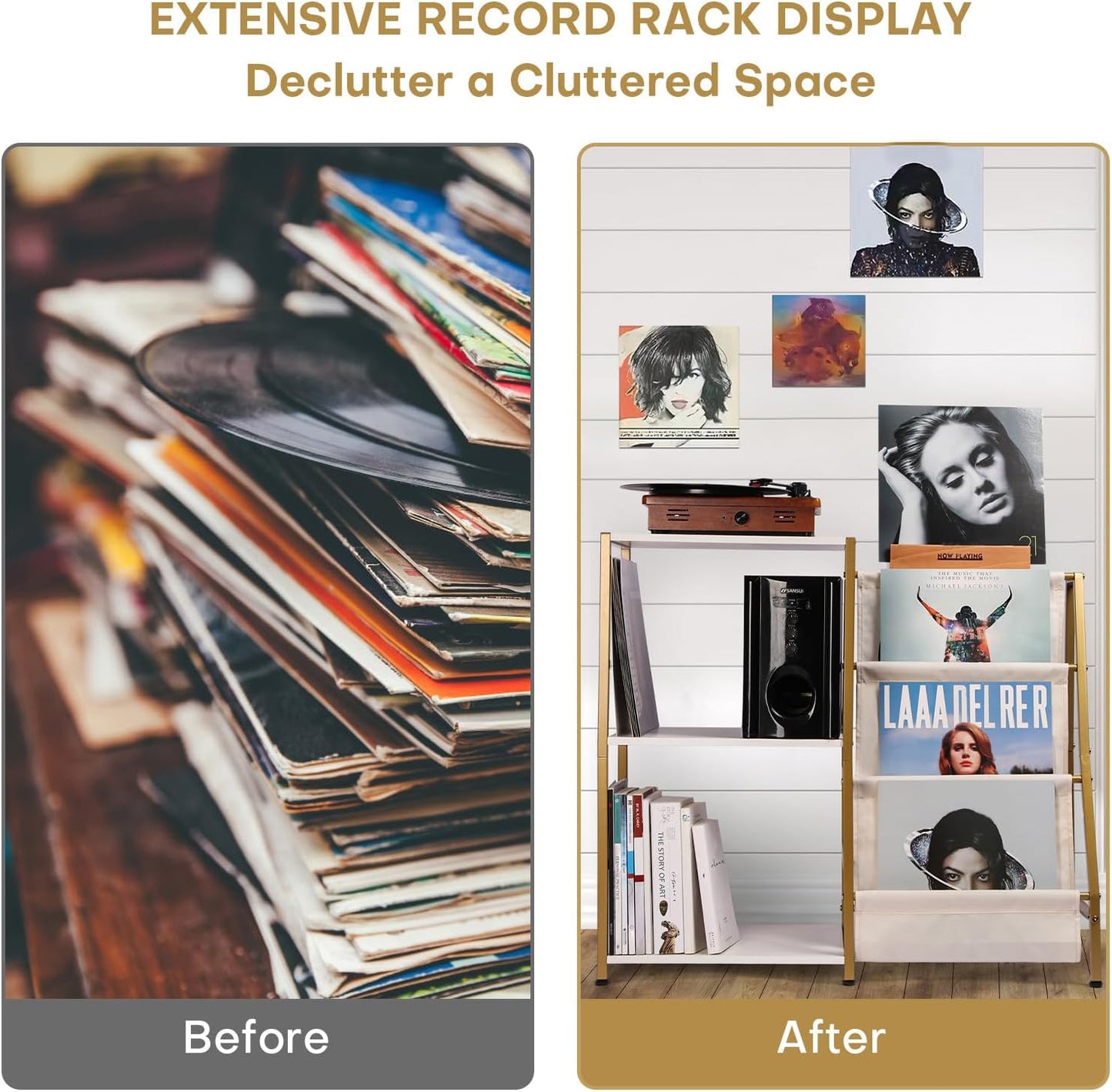 HYCFYJR Stand for Record Player, 3 Tier Vinyl Record Storage with Now Playing Holder, Turntable Stand, Vinyl Display