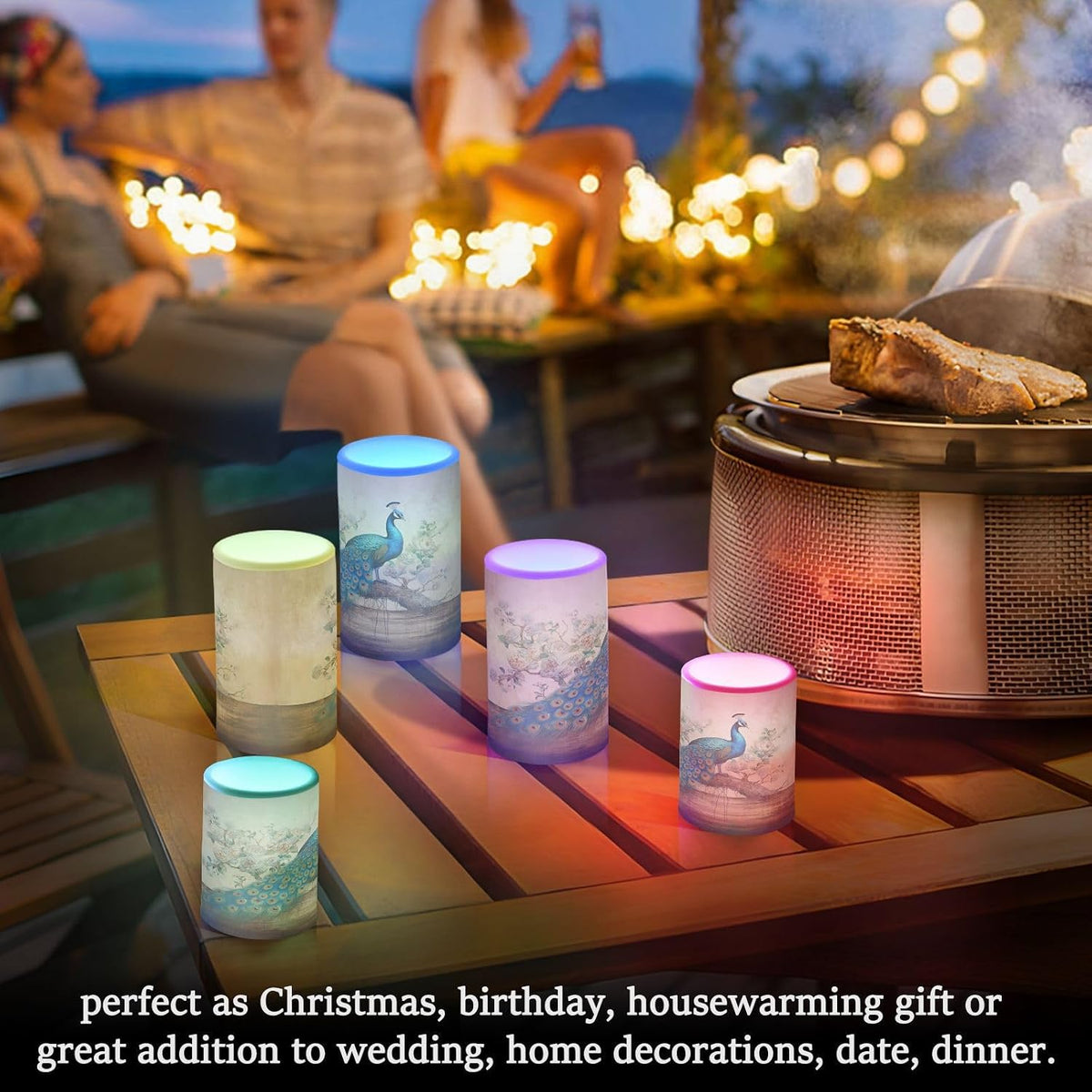 Flickering Flameless Candles, Vintage Peacock LED Candles with Remote Timer, Set of 2 Battery Operated Candle for