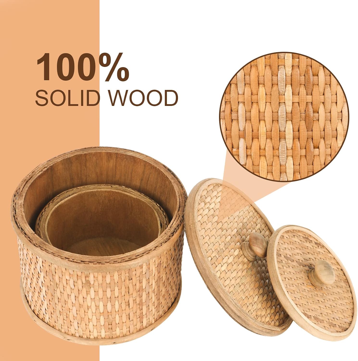 Bohemian Wood Box / Natural / 7 Inch / Set of 2