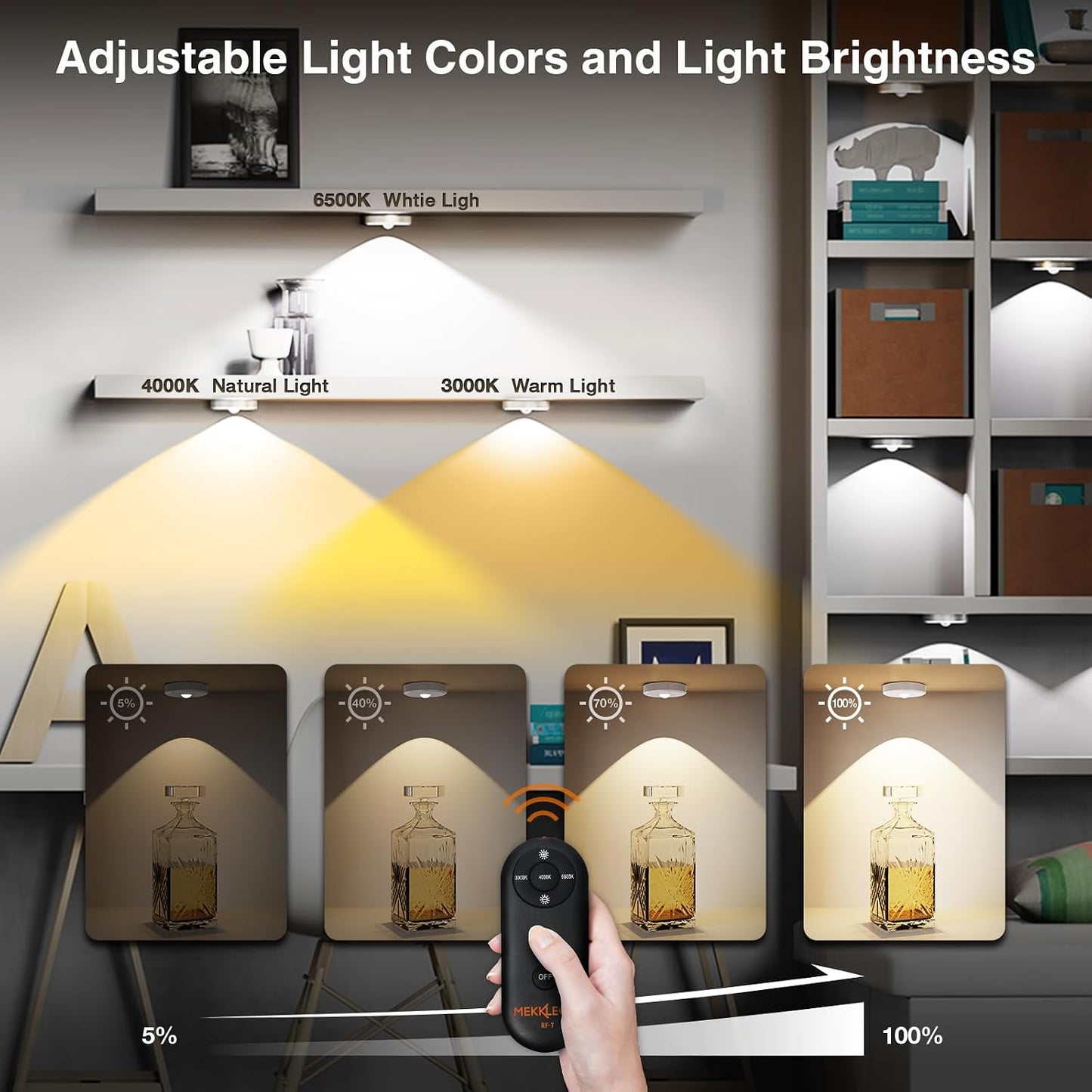 Puck Lights with Remote Control Rechargeable,Wireless Under Cabinet Lighting,2000mAh Battery Operated Tap Push Touch