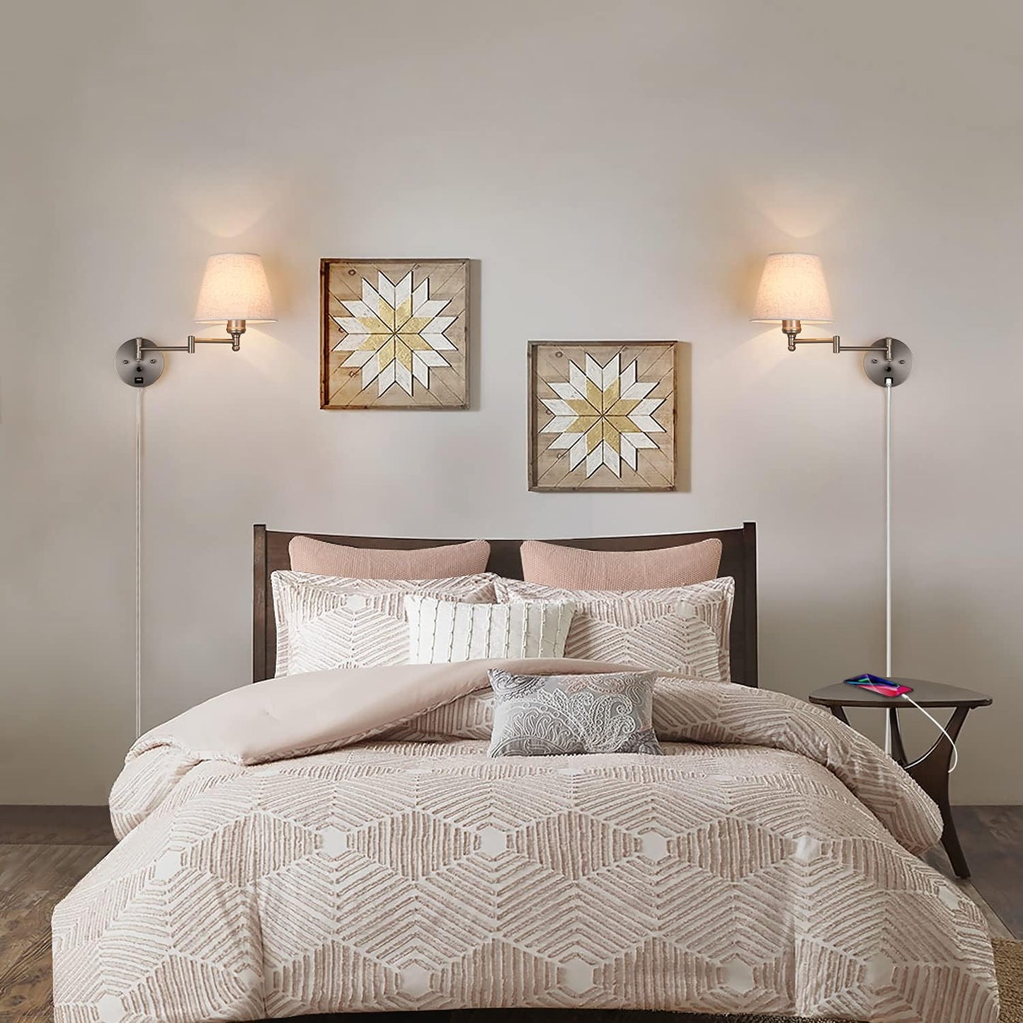 Swing Arm Wall Lamp Wall Mount Lamp with Cord Plug in Wall Sconce Lighting with Dimmable On Off Switch Wall Light with