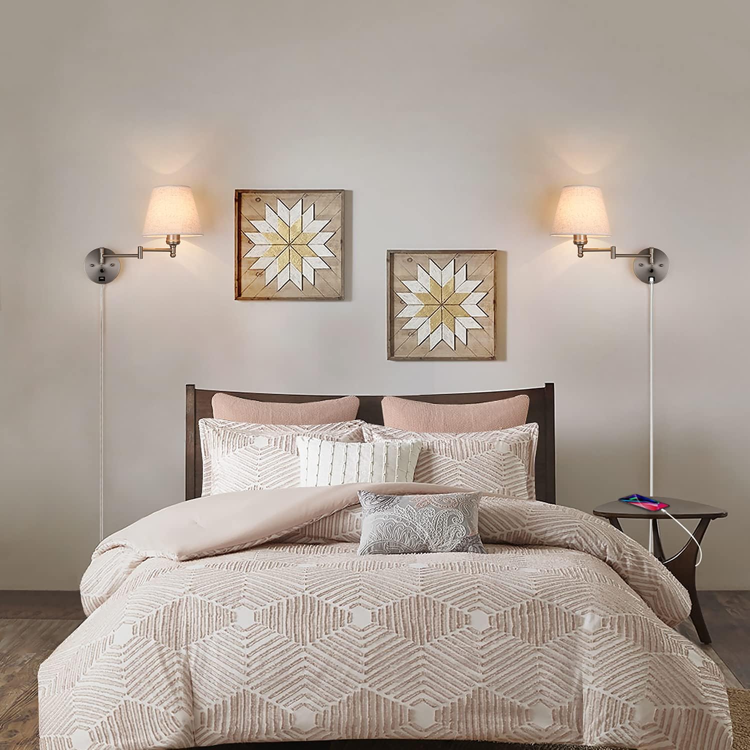 Swing Arm Wall Lamp Wall Mount Lamp with Cord Plug in Wall Sconce Lighting with Dimmable On Off Switch Wall Light with