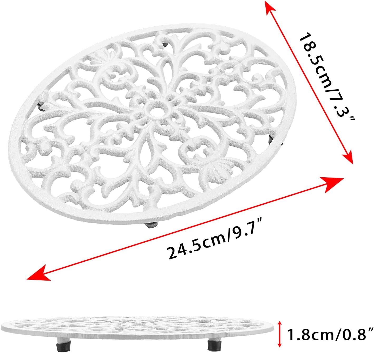 Sumnacon 2 Pcs Oval Cast Iron Trivet - Antique Heat Resistant Metal Trivet for Hot Dish Pot Pan Teapot, Vintage Well
