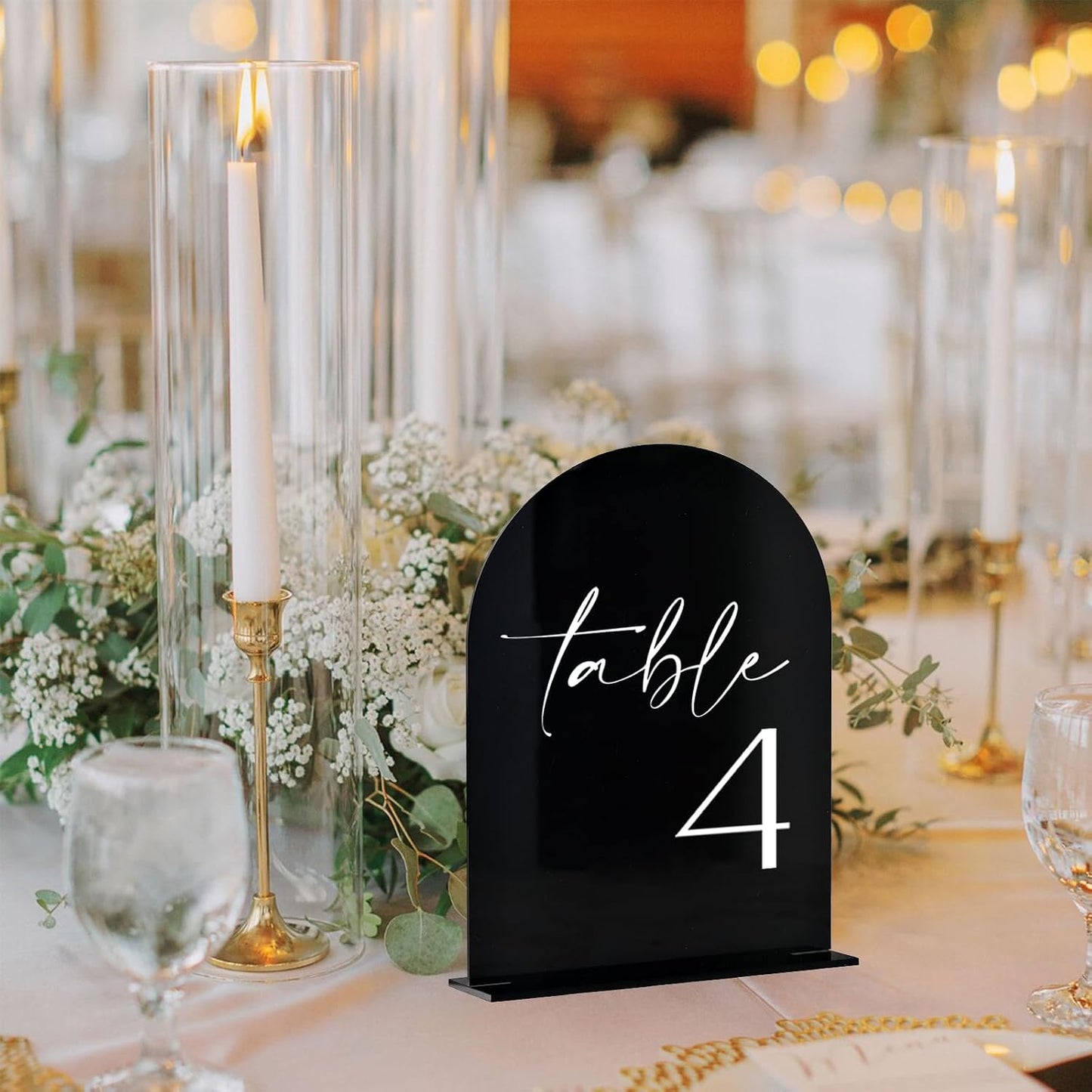 Black Arch Acrylic Table Numbers with Stands 1-30, 5x7" Black Arched Acrylic Sign and Bases, Arch Table Numbers for