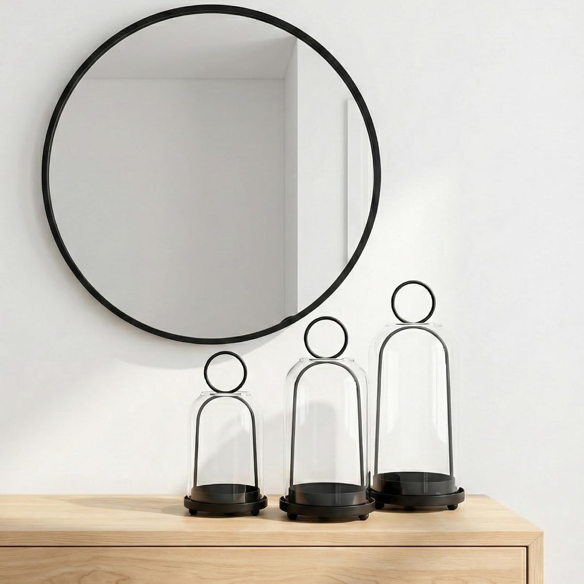 3 Pack Metal Candle Holders with Glass Dome, Black Candlestick Holders Set | 5.5" & 4.7" x 3.9" Wide Versatile