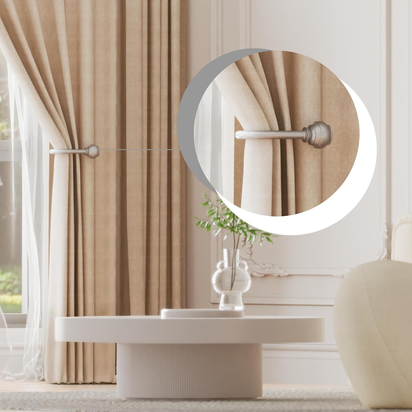 Hion Curtain Holdbacks Silver 6pcs, Curtain Tiebacks Wall Mounted Hooks | Curtain Holders for Drapes, One-Piece Metal
