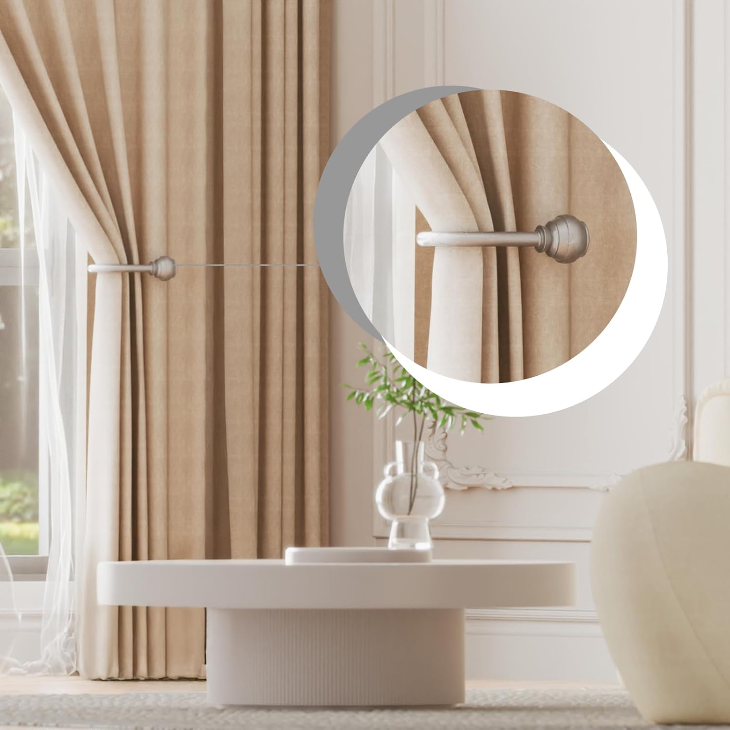 Hion Curtain Holdbacks Silver 6pcs, Curtain Tiebacks Wall Mounted Hooks | Curtain Holders for Drapes, One-Piece Metal
