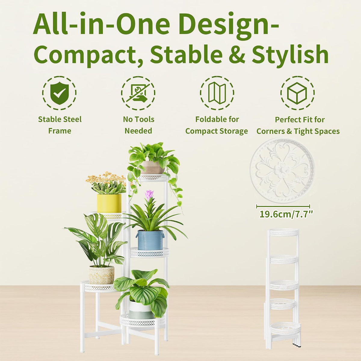 Metal Plant Stand Indoor Outdoor, 5 Tier Tall Flower Pot Holder Potted Display Rack Shelf, Heavy Duty Corner Plant