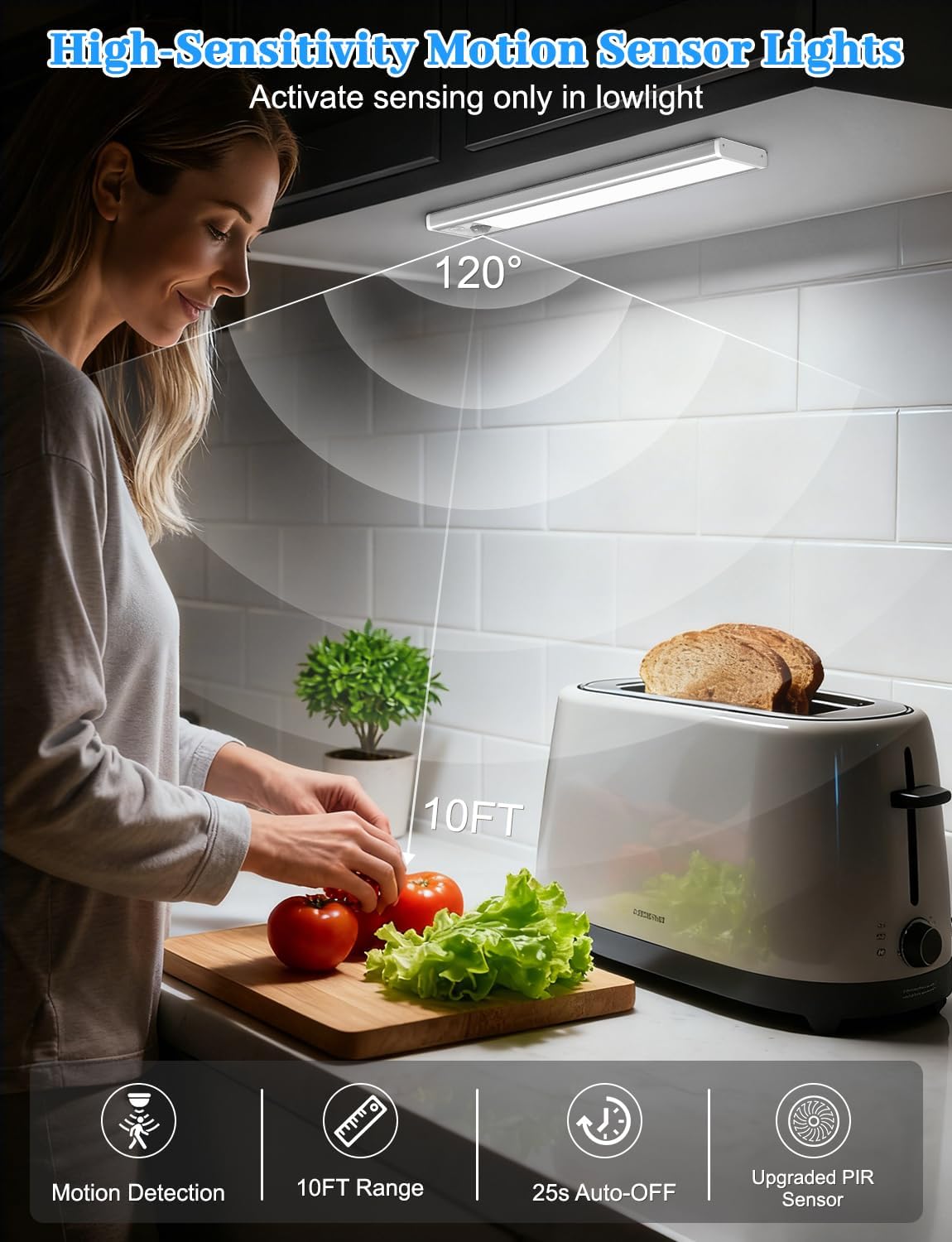 VerRon 6-Pack Under Cabinet Lighting with Charging Station, 8inch | 2000mAh Rechargeable, 3 Color Temps, Dimmable