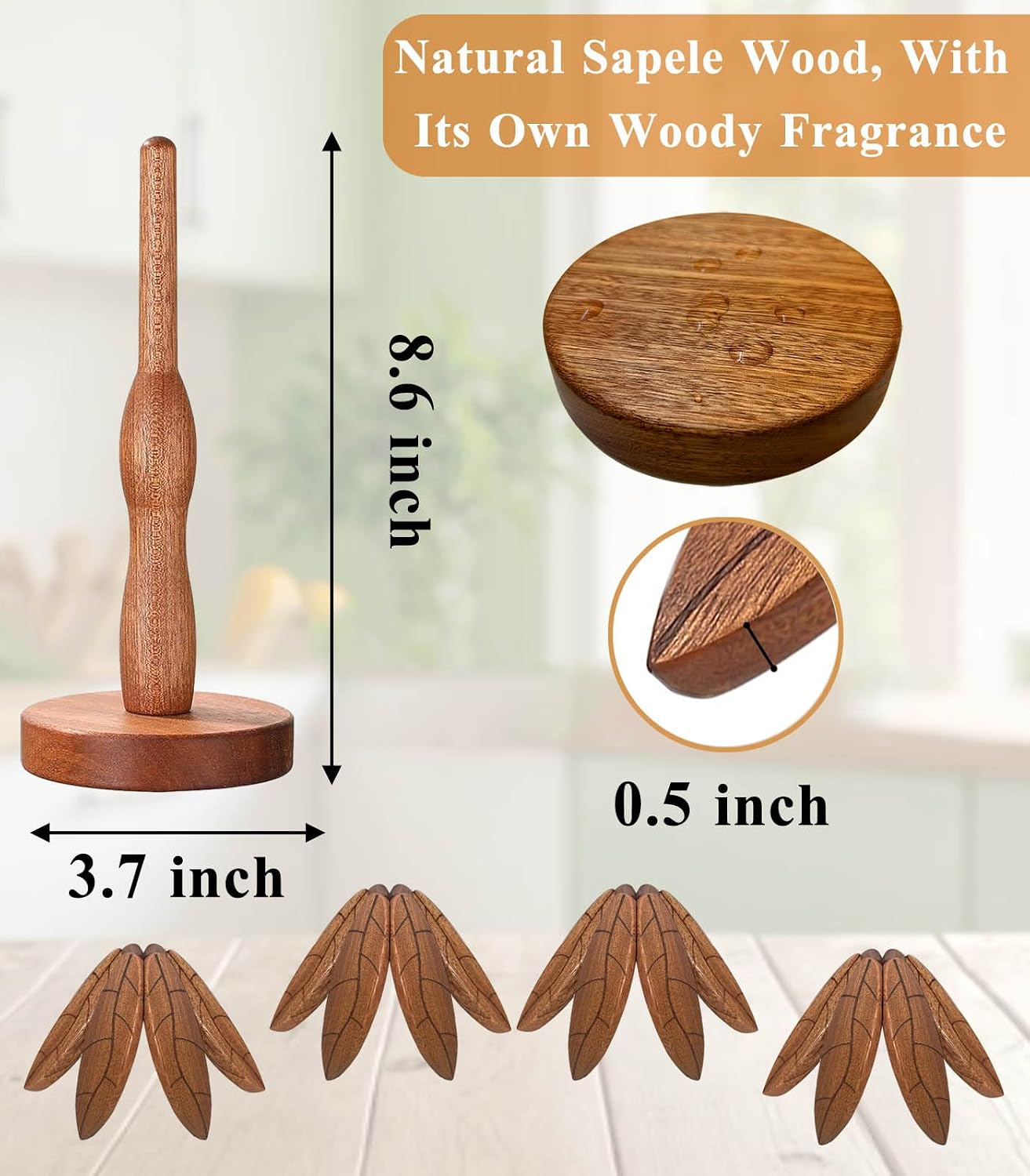 4 Wooden Trivets + 1 Stand / Texture / Set of 4