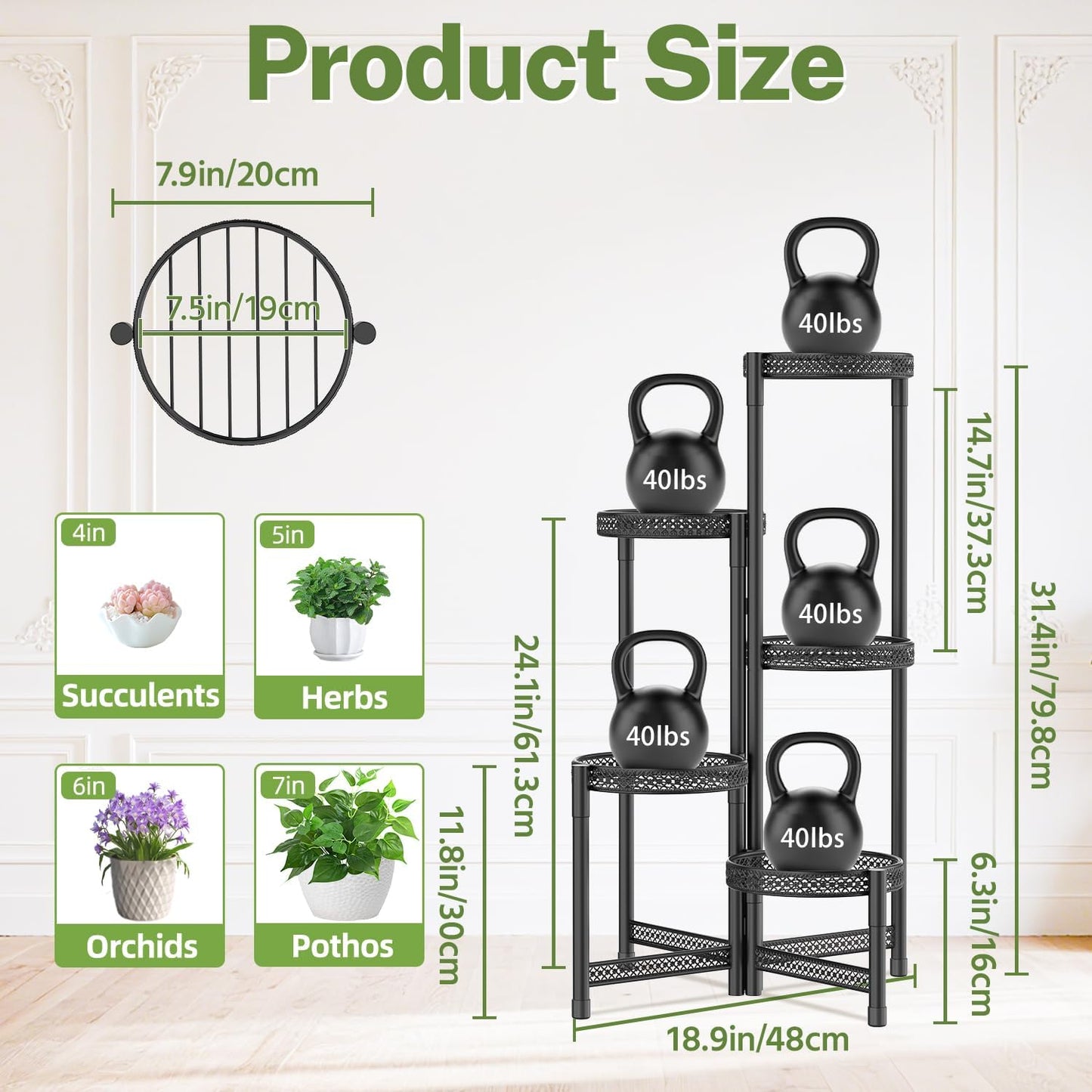 iDavosic.ly Plant Stand Indoor Outdoor, 5 Tier Iron Corner Shelf, Black | Tiered Tall Flower Display Holder, Folding