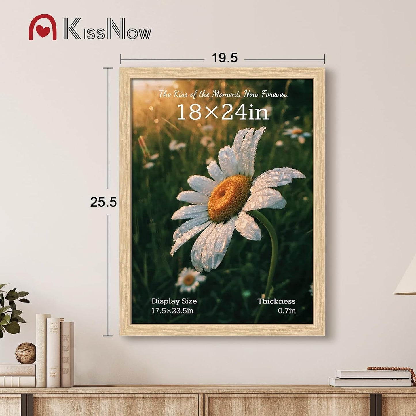 18x24 Poster Frame 4 Pack, Oak Solid Wood, Gallery Wall Hanging Art | Wall Hanging, Thick & Wide Border, Clear
