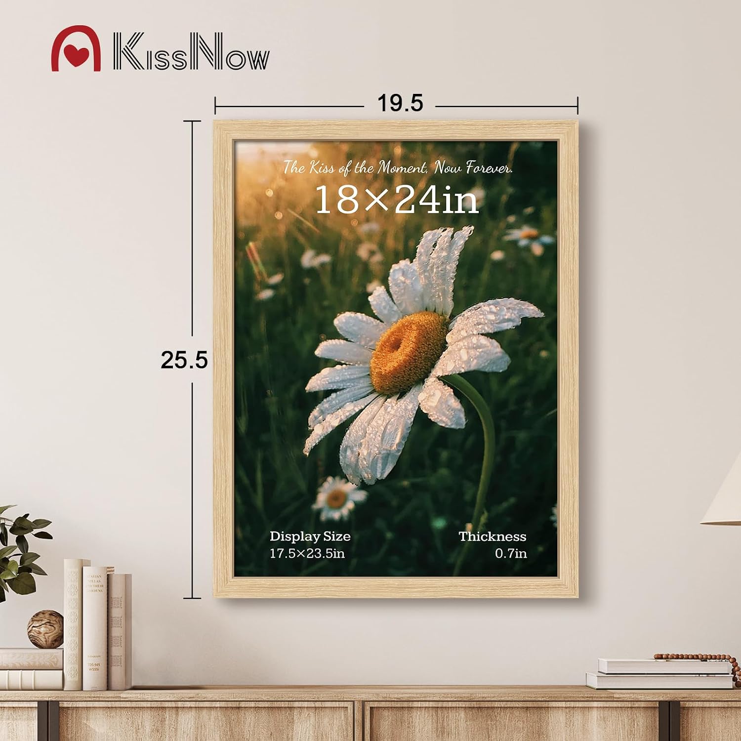 18x24 Poster Frame 4 Pack, Oak Solid Wood, Gallery Wall Hanging Art | Wall Hanging, Thick & Wide Border, Clear