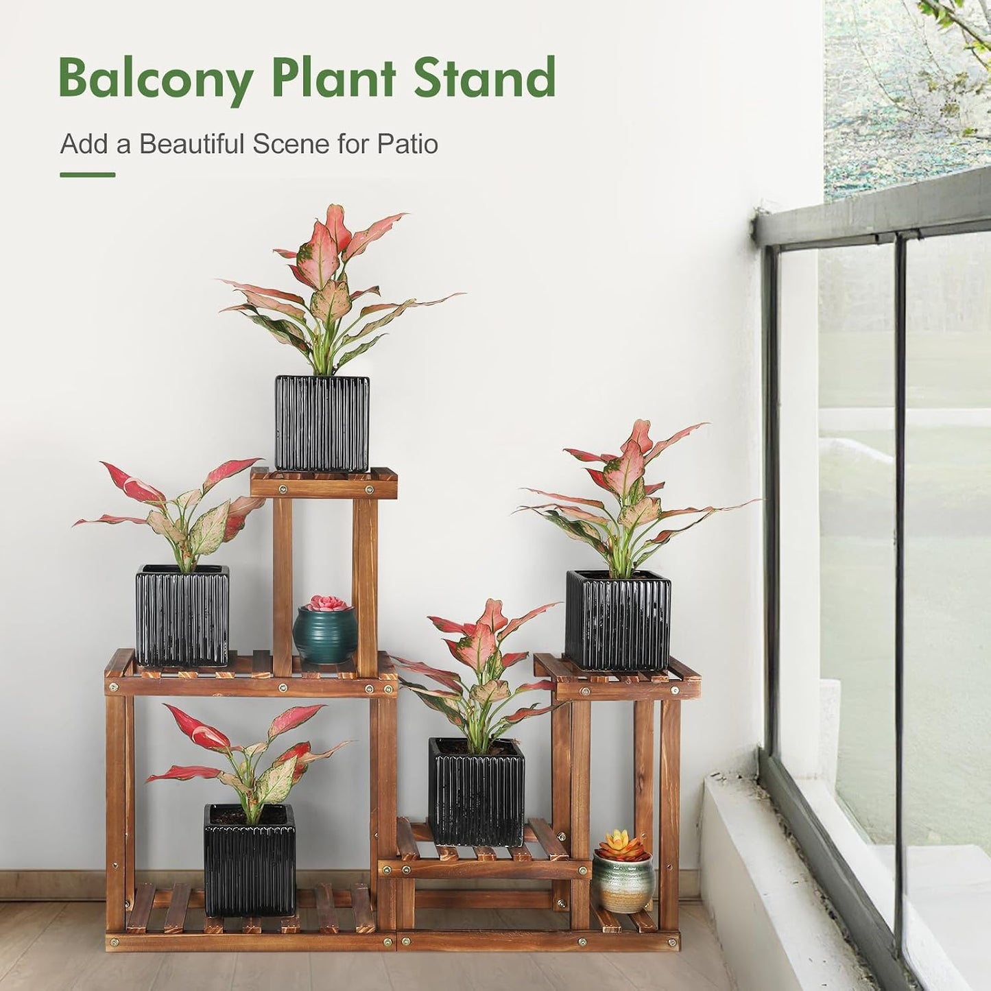Plant Stand for Multiple Plants Indoor Outdoor Flower Pot Stand Wood | 5 Tier Flower Shelf Rack Plants Stands for Multi