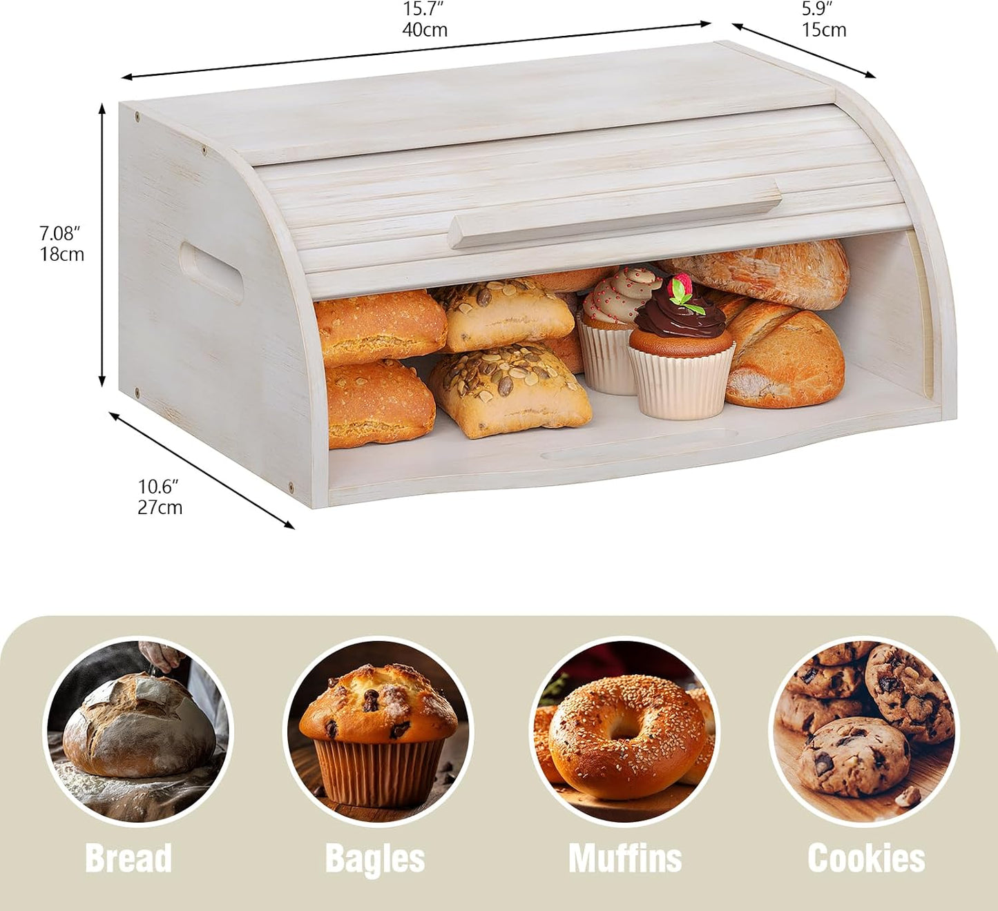 Trironsun Bamboo Roll Top Bread Box for Kitchen Countertop Large Capacity Bread Storage Bin Wooden Bread Storage