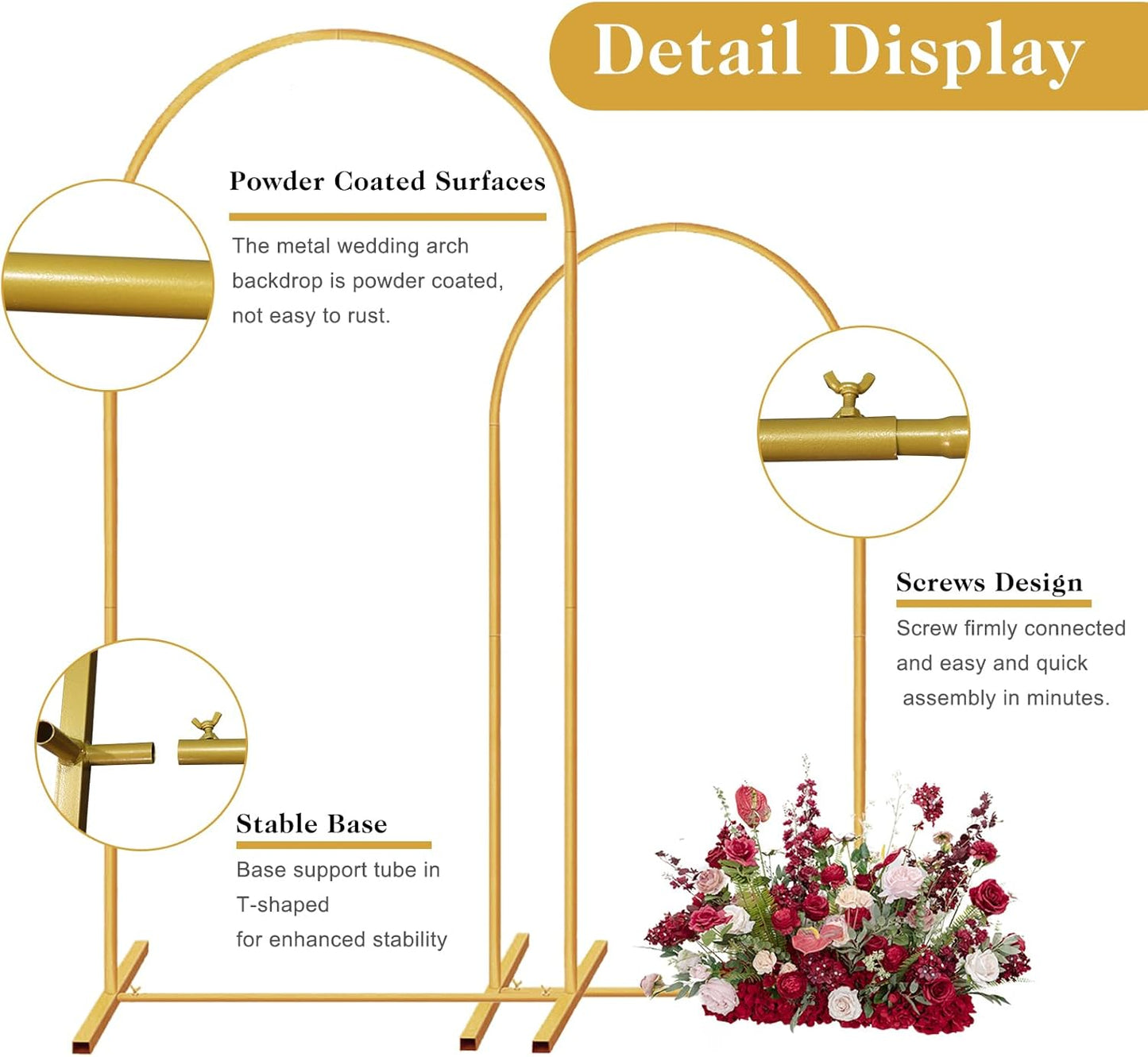 Metal Arch Backdrop Stand / 7.2ft,6ft / Gold / 7.2 Inch / Set of 2