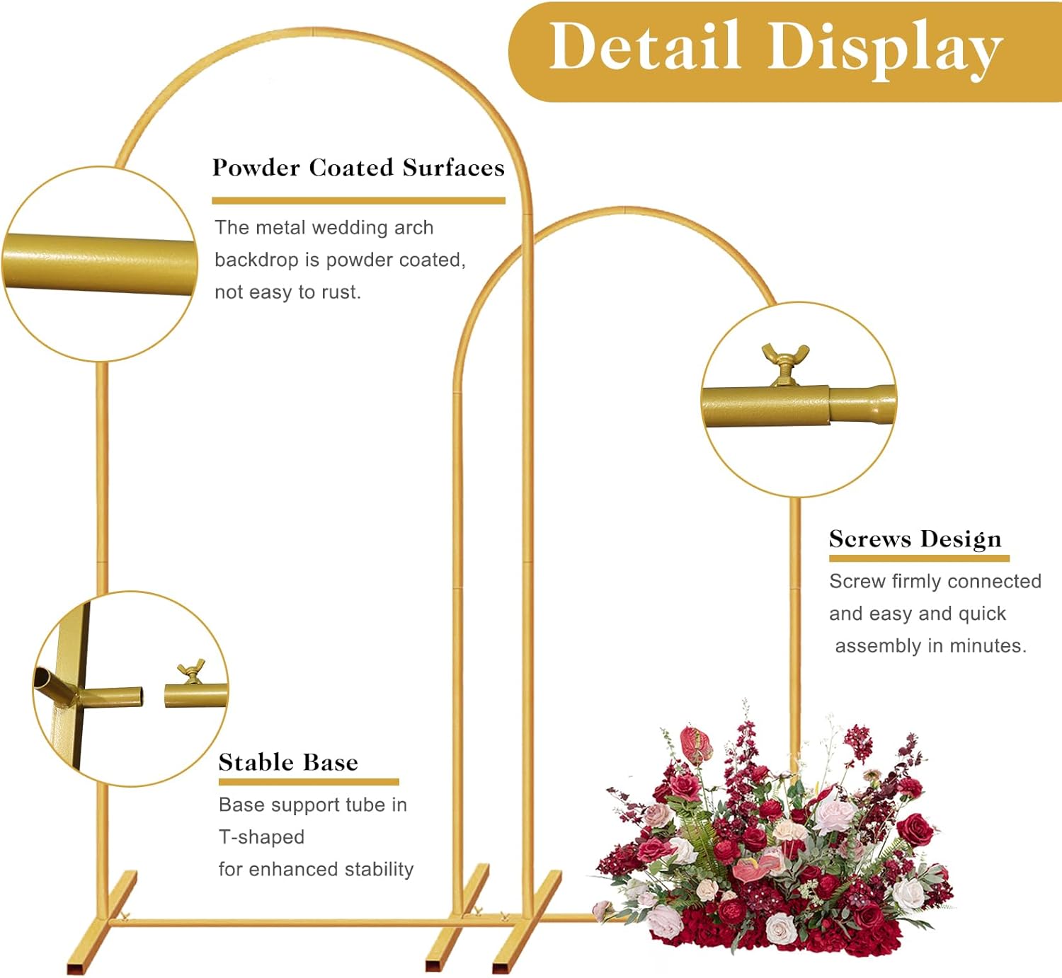 Metal Arch Backdrop Stand / 7.2ft,6ft / Gold / 7.2 Inch / Set of 2