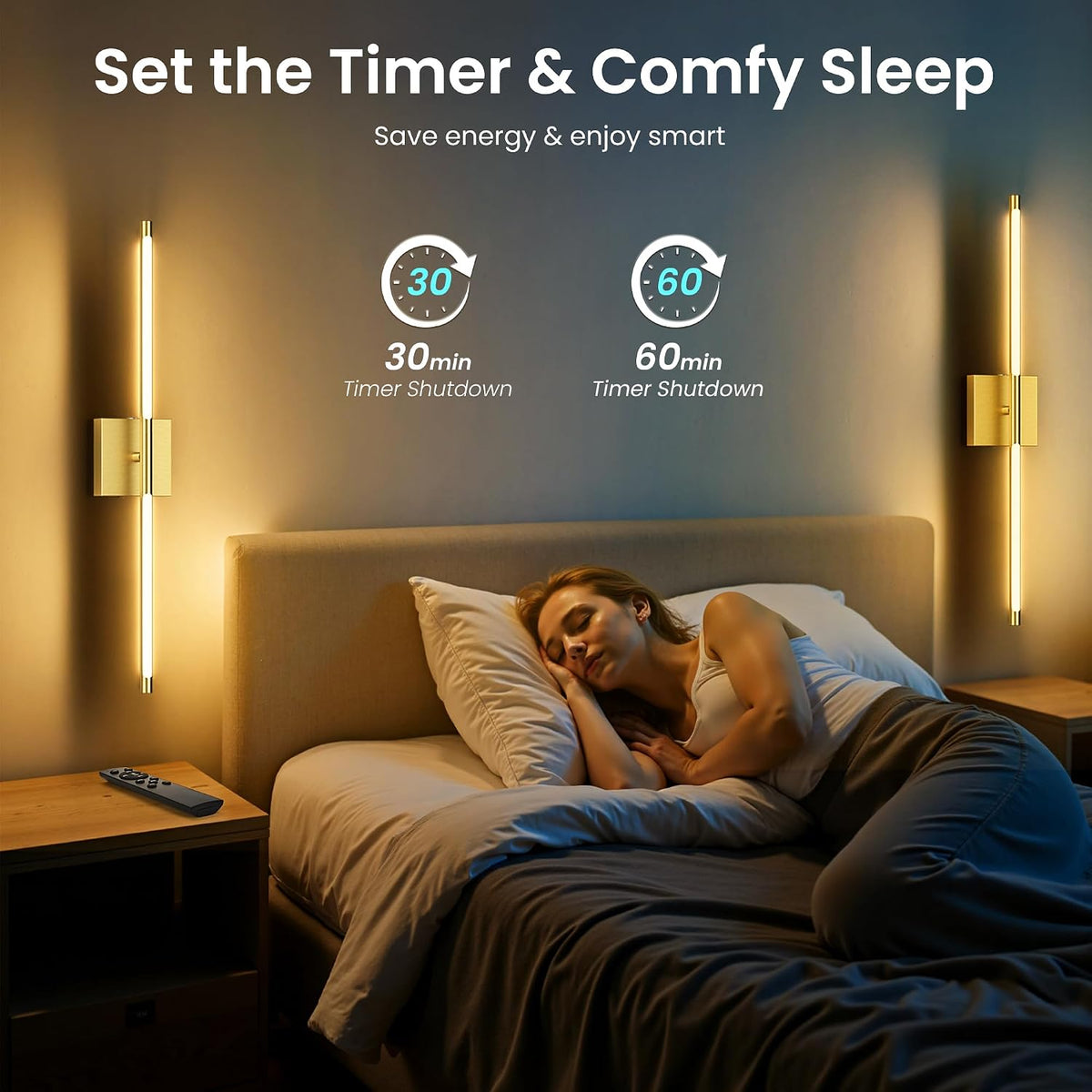 10000mAh Rechargeable Wall Lights, Gold, 29 Inch, 3CCT, 2 Pack | Battery Operated Wall Sconces Set of 2, Remote