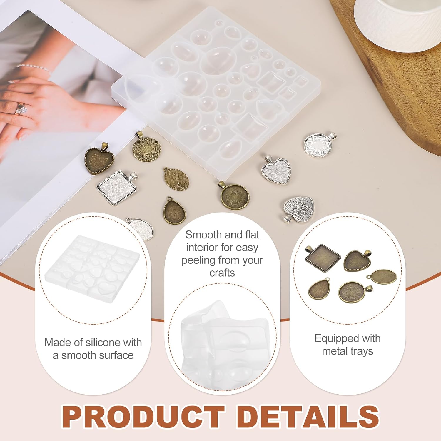 5 Style Metal Pendant Trays for DIY Crafts Earring / Silver / Set of 30
