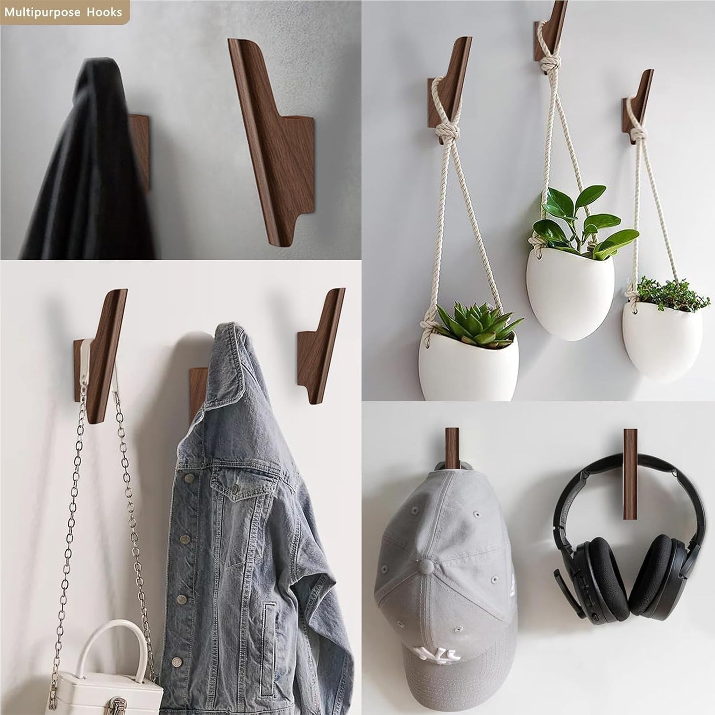 Rustic Coat Hooks / Walnut, Dark / Set of 4