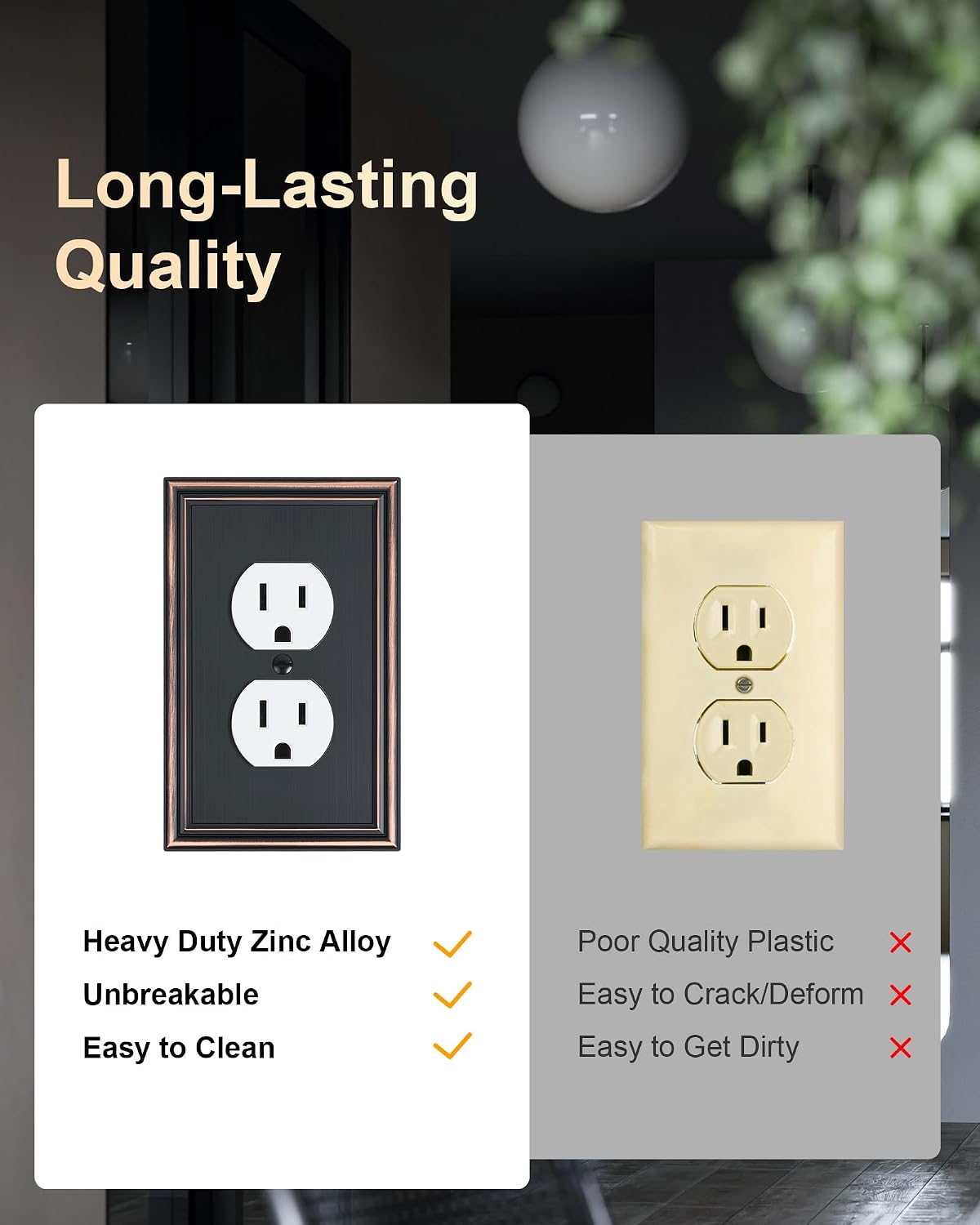 6-Pack Zinc Alloy Single Duplex Outlet Cover Plate, Solid Receptacle Cover | Decorative Switch Plates and Outlet