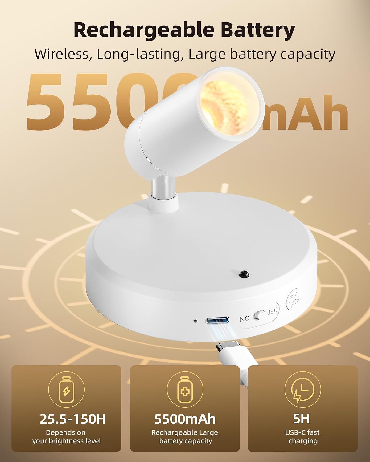 EZVALO Spot Lights Indoor, 5500mAh Rechargeable Picture Lights with Remote, Wireless Mini Art Accent Spotlights with