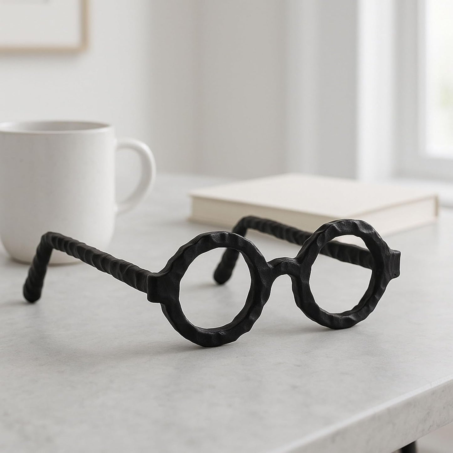 Modern Decorative Glasses Sculpture Figurine / Black Round / 3" H
