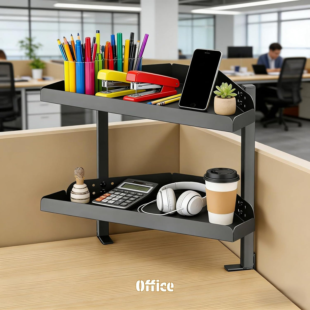 CanKing Desk Clamp Shelf, 16 Inch Corner | 2-Tier height adjustable metal shelf, clamp-mounted only above or under desk