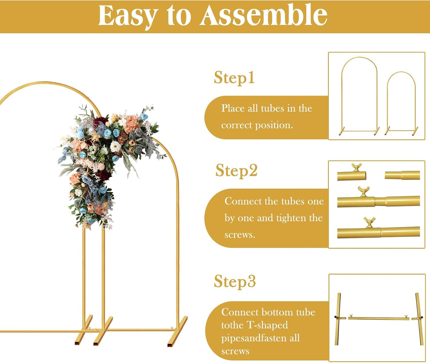 Metal Arch Backdrop Stand / 7.2ft,6ft / Gold / 7.2 Inch / Set of 2