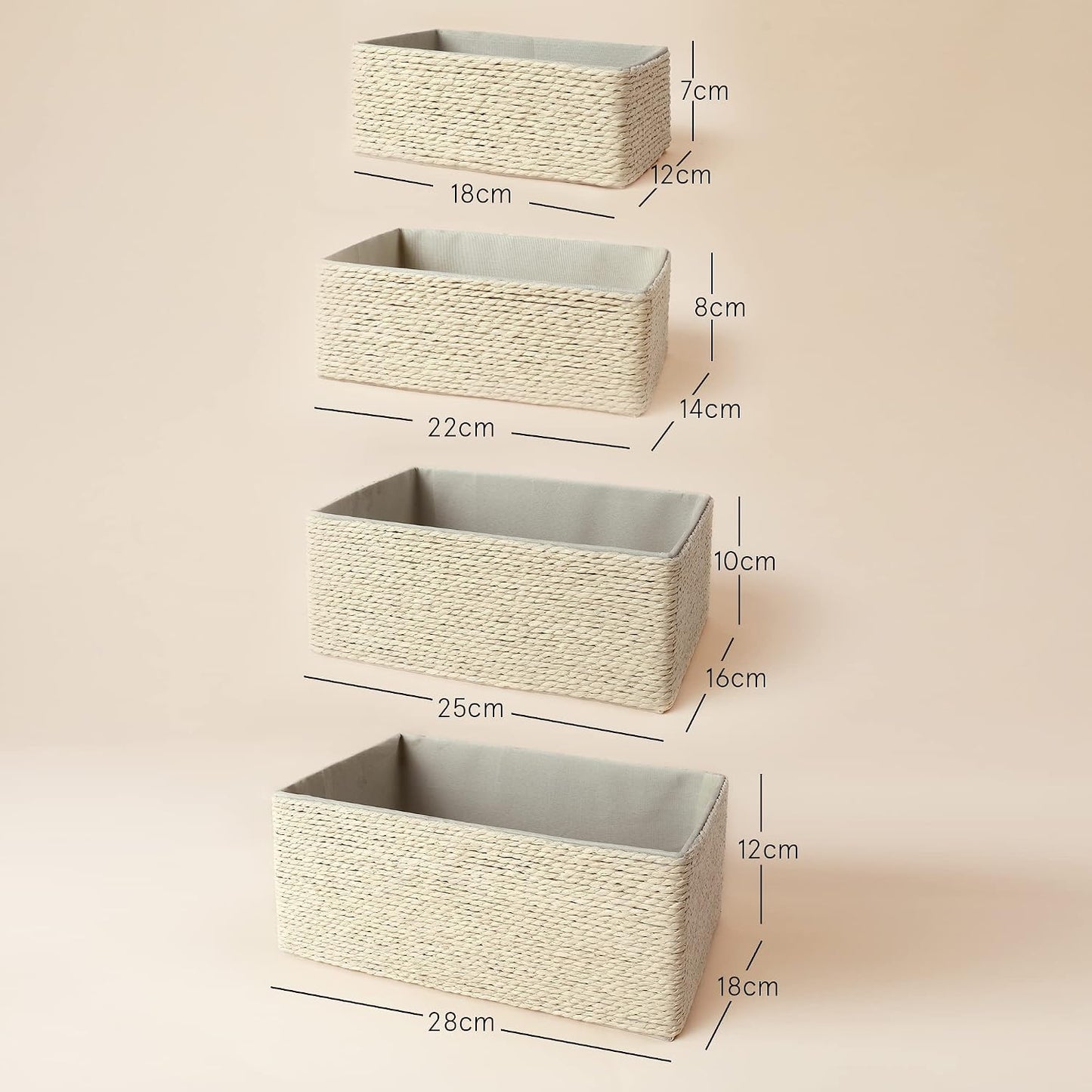 Stackable Woven Basket Paper Rope Bin / Beige