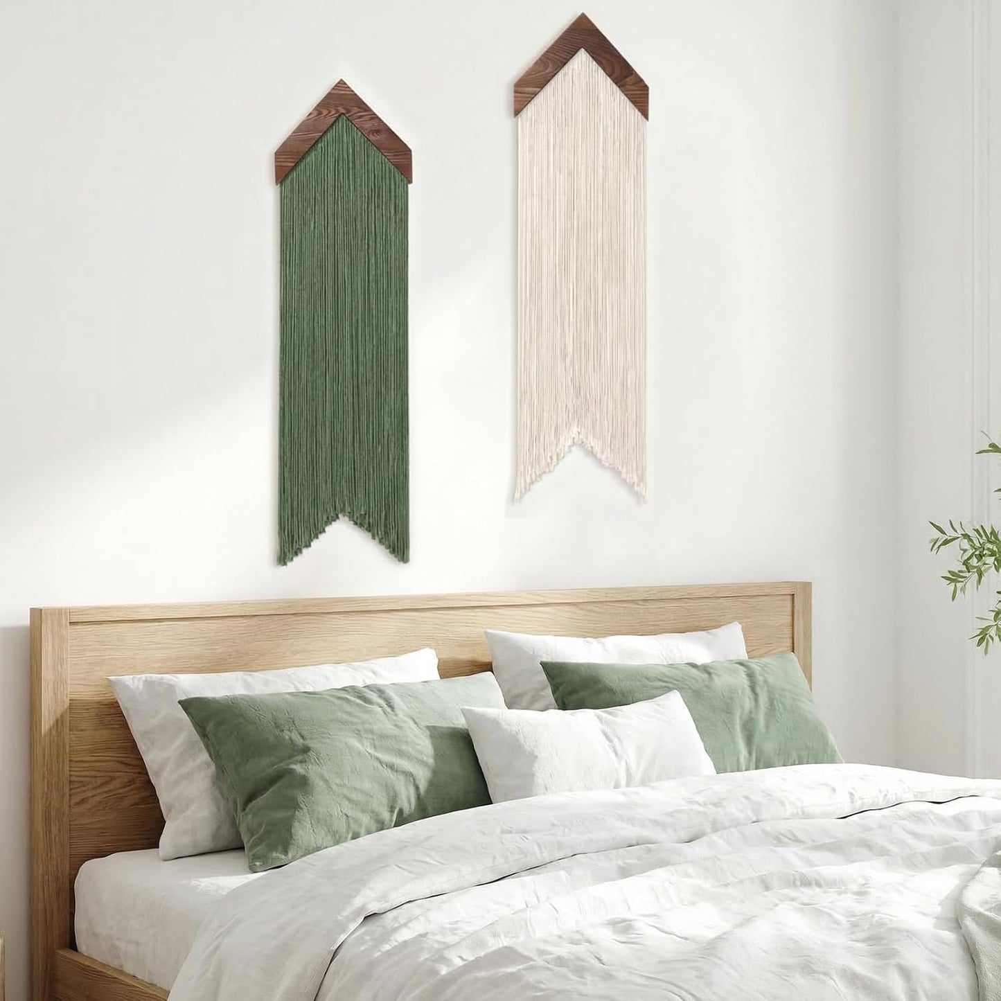 Macrame Wall Hanging Boho Wall Decor / Green Beige / Set of 2