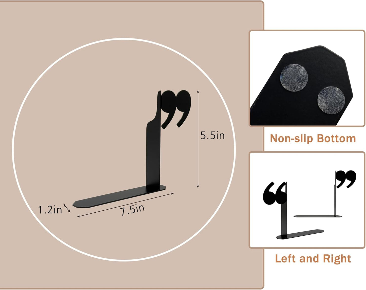 Unique Bookends Decorative Metal Quotation Mark Design