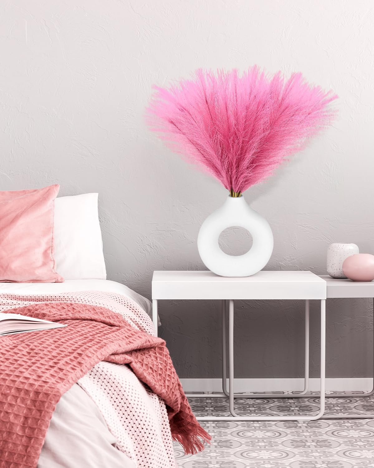 Hot Pink Short Artificial Pompous Grass Fluffy Fake Pompas Grass / Rosy Pink / 17.7 Inch / Set of 60