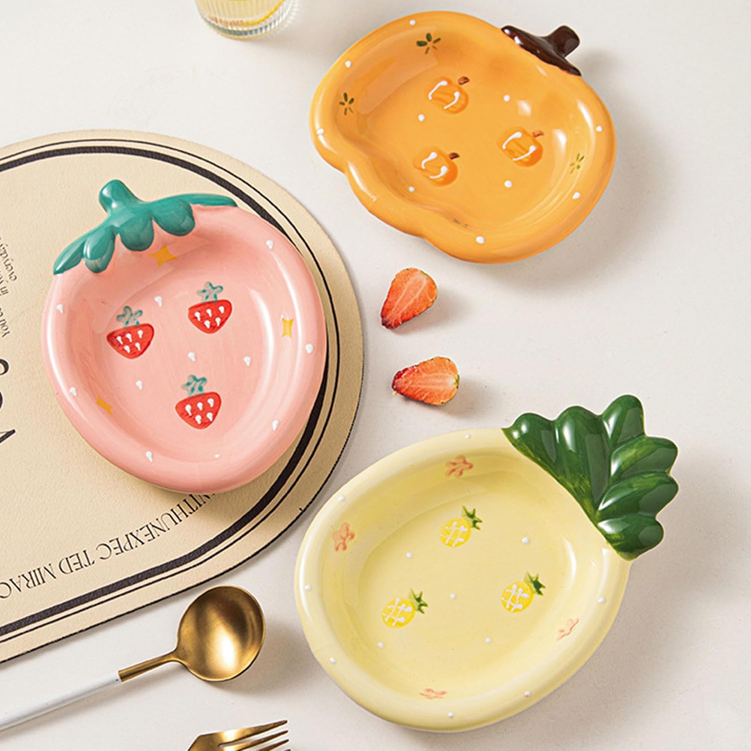 Strawberries Jewelry Tray Ceramic Ring Holder Dish " Key / #b Strawberries Jewelry Tray / 8.7 x 6.1
