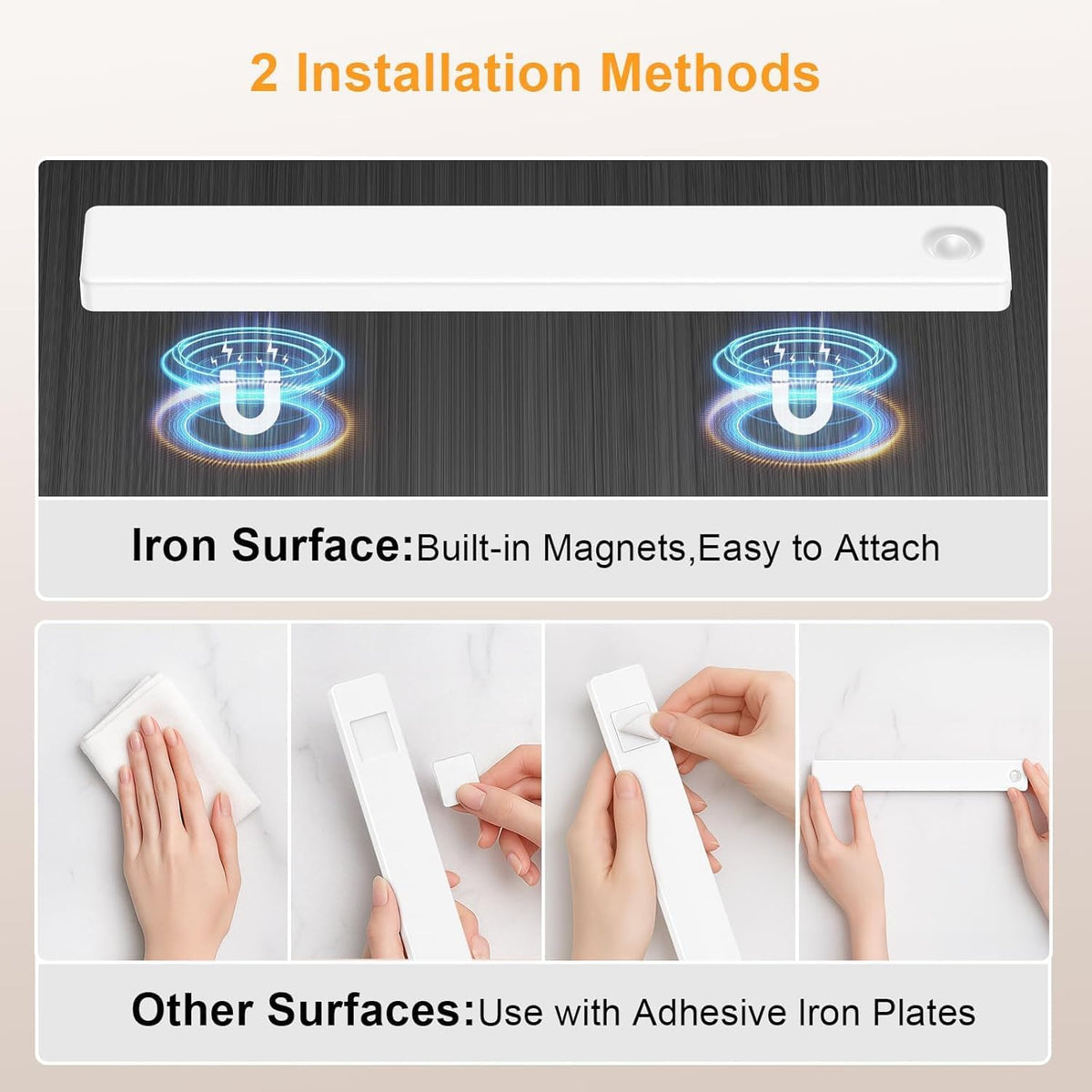 6 Pack Under Cabinet Lighting, USB Rechargeable Motion Sensor Light Indoor, Battery Operated Closet Light, LED Cabinet