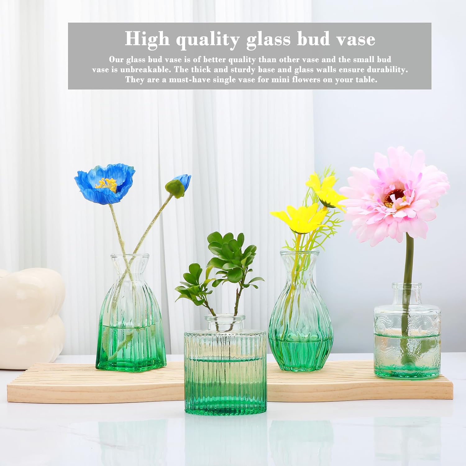 Glass Bud Vases / Green / Set of 4