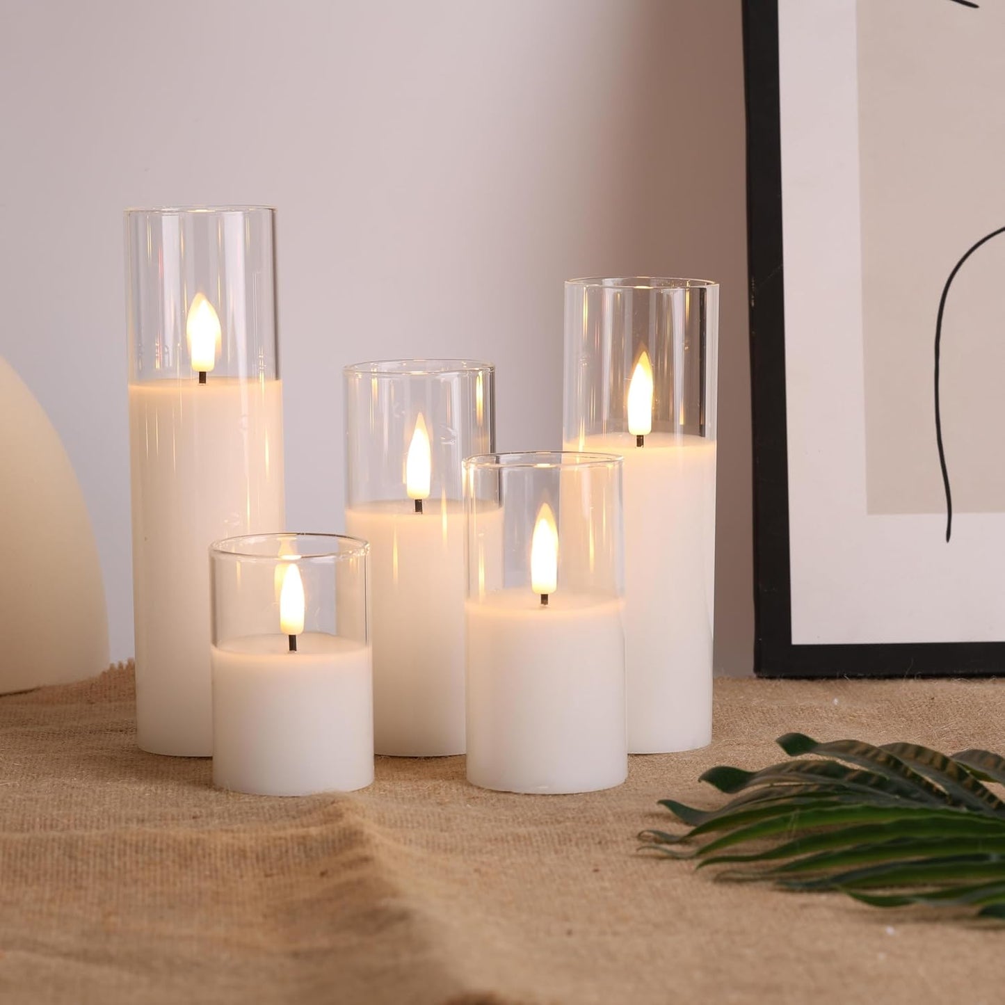 Clear Glass Fake Pillar Candles with Remote Batteries Set of 5 | Flickering Tall Flameless LED Candles, Wedding Home