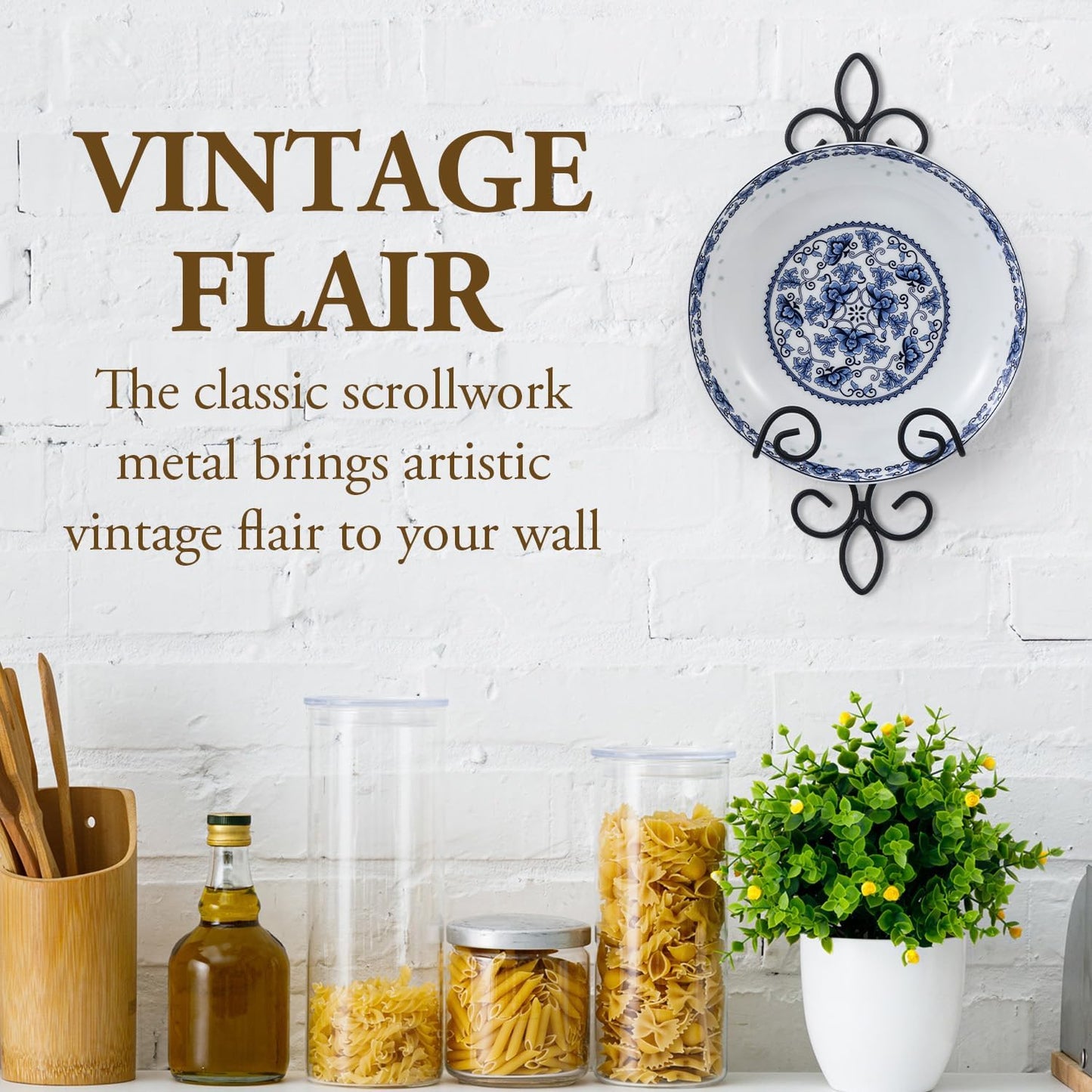 MyGift Wall Plate Hanger Holds Single 5.5 to 8 Inch Plates, Vertical Plate Holders, Decorative Metal Wire Platter Rack