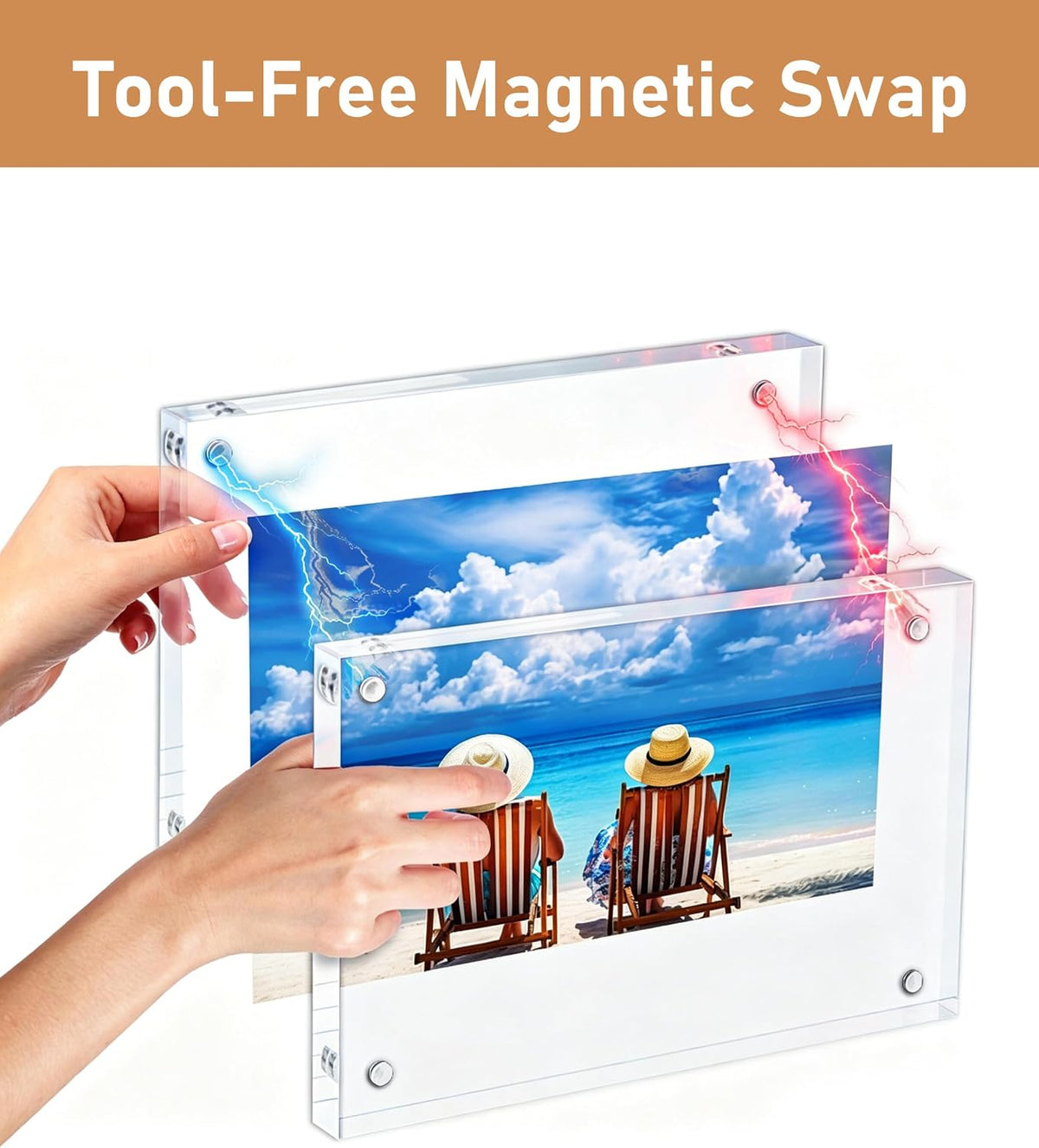 Picture Frame, 3 Pack 4x6 Solid, 20mm Thick Magnetic Acrylic Desktop | Double-Sided View, Tool-Free Photo Swaps, UV