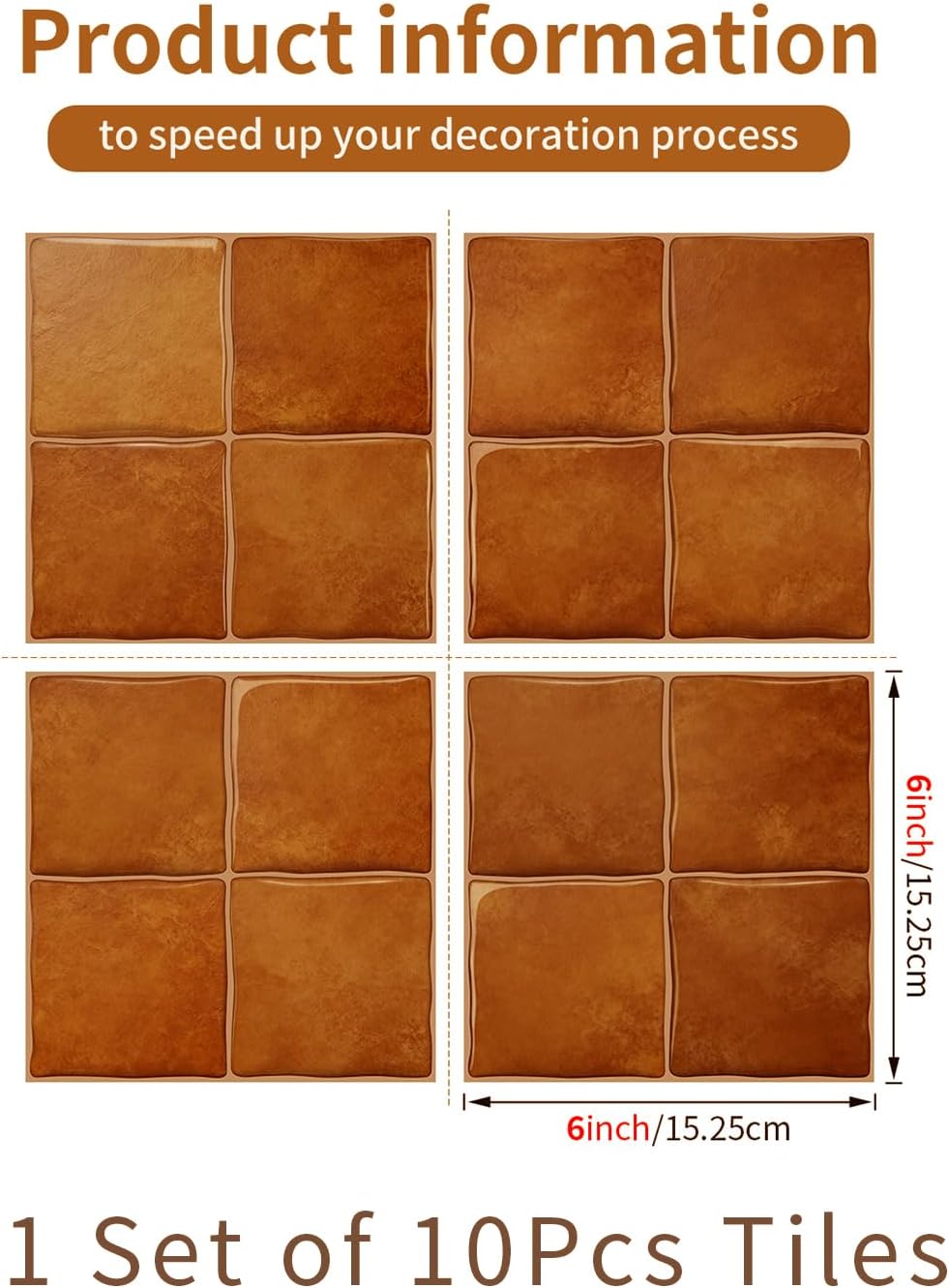 Pcs 3D Self Adhesive Wall Tile Sticker / Brown / 6 x 6 x 10 / Pcs