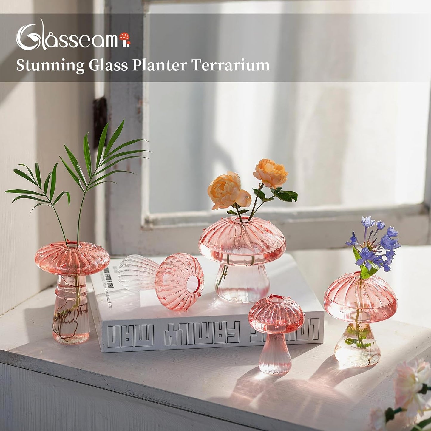 Glass Mushroom Vase / Pink / Set of 5
