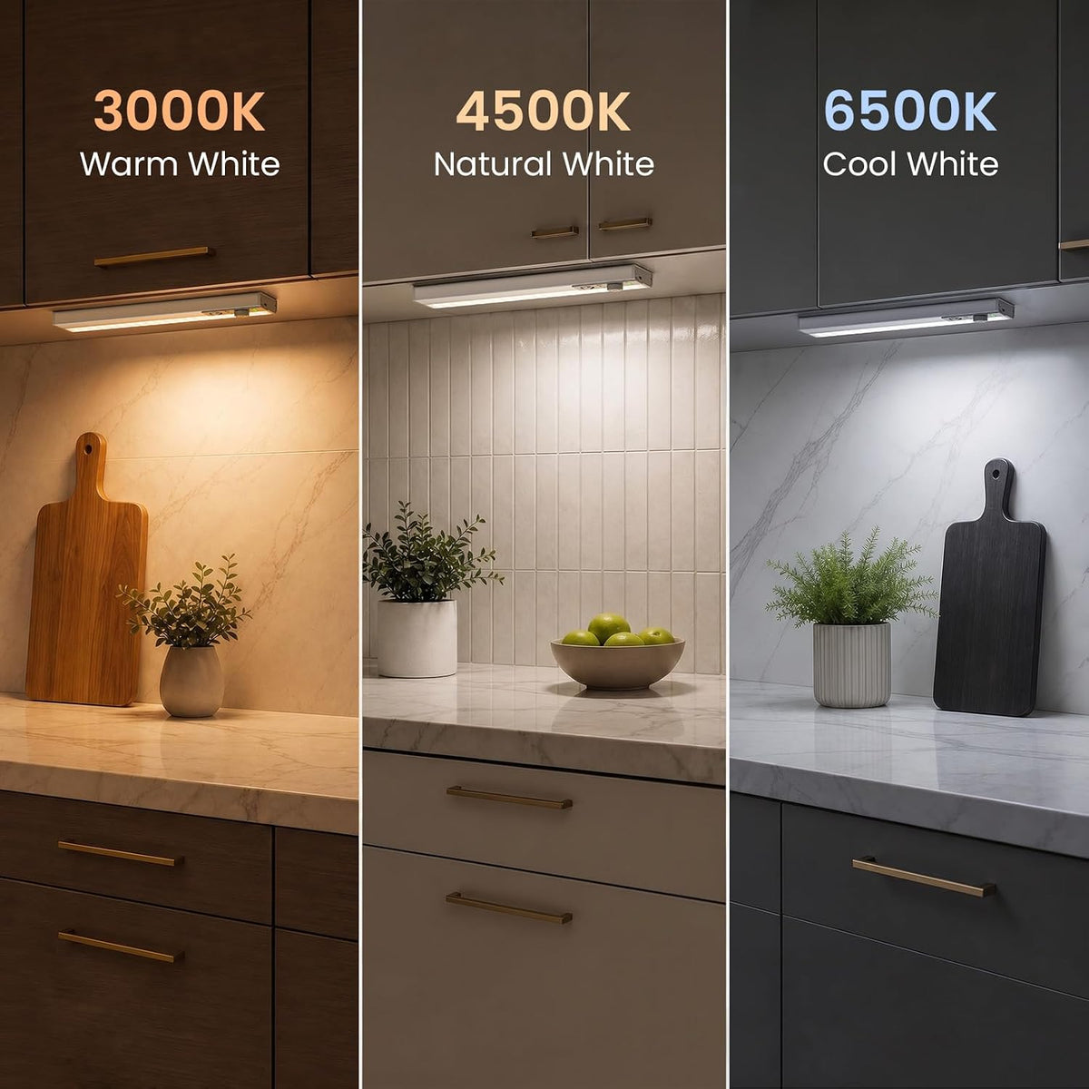 EZVALO 12inch Under Cabinet Lighting Wireless, Wide Even Glow, 6000mAh Rechargeable Motion Sensor Light Indoor, 3 Color