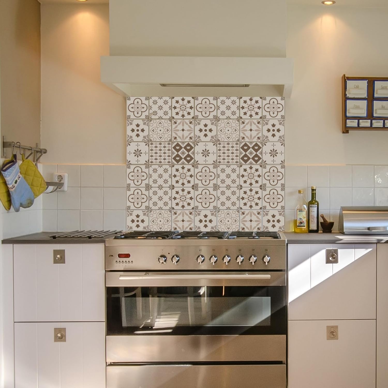 Tile Stickers Geometric Peel and Stick Wall Stickers Waterproof Self / Pastel Floral / Set of 36