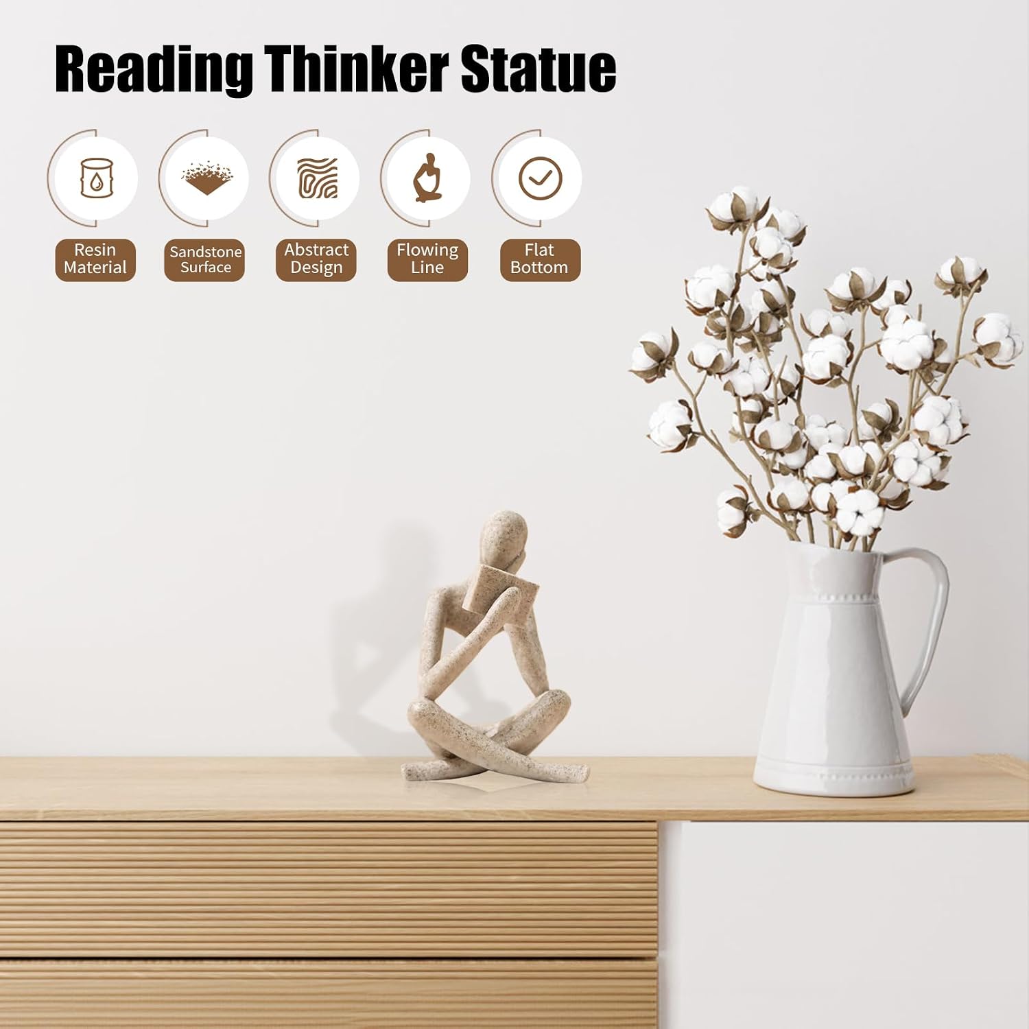 Bookshelf Decor Reading Statue / Beige