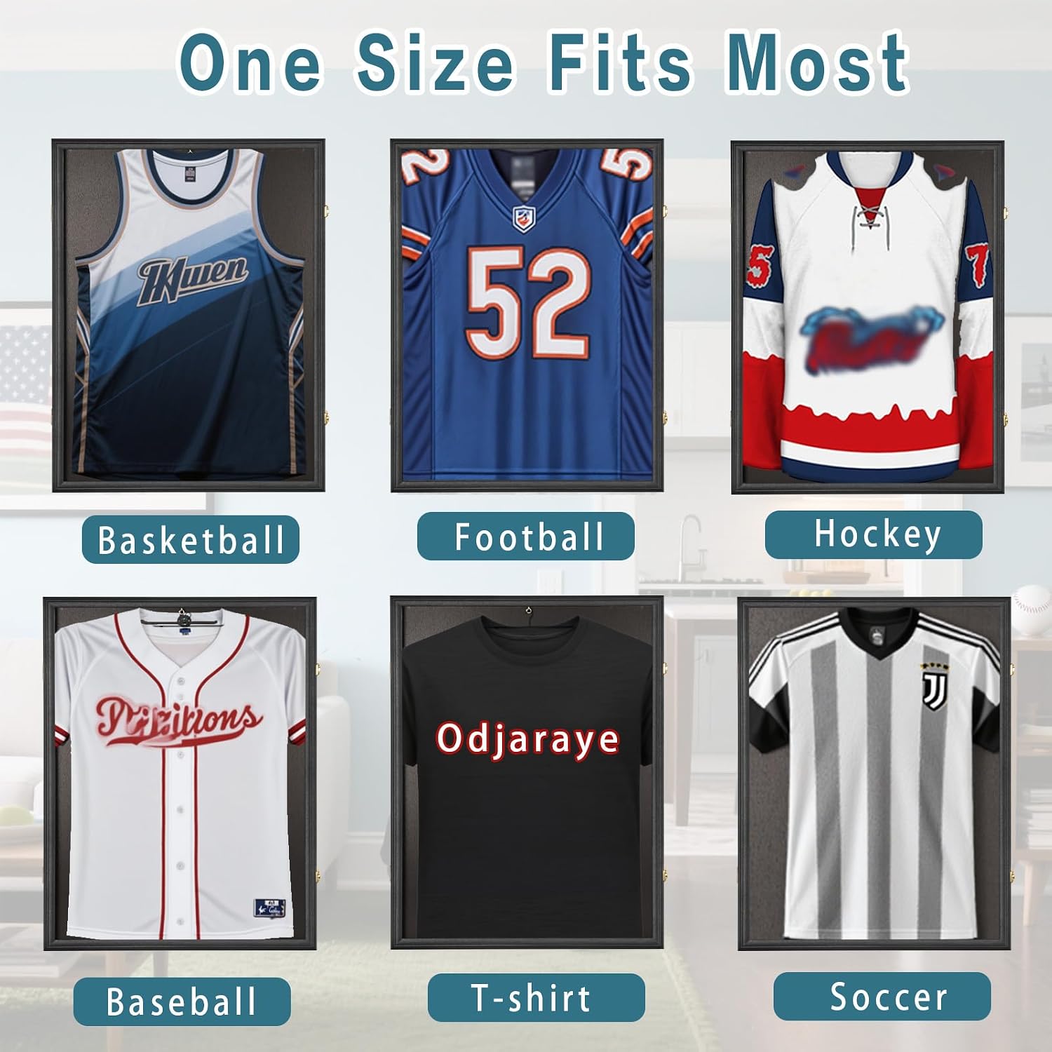 Large Jersey Frame Display Case Jersey Shadow Box Black 3PC | Wall Mounted, UV Protection Acrylic,Wood, Fits Football