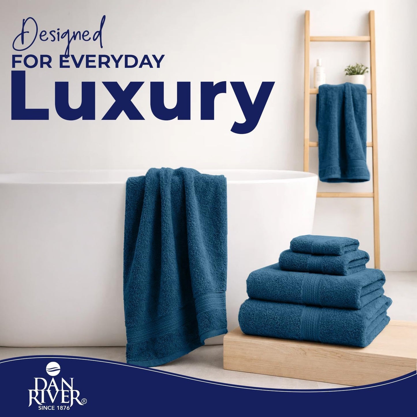 DAN RIVER 8 Piece Luxury Bath Towels for Bathroom, Towel Set, Blue Opal | 2 Bath towels, 2 Hand towels, and 4 Wash