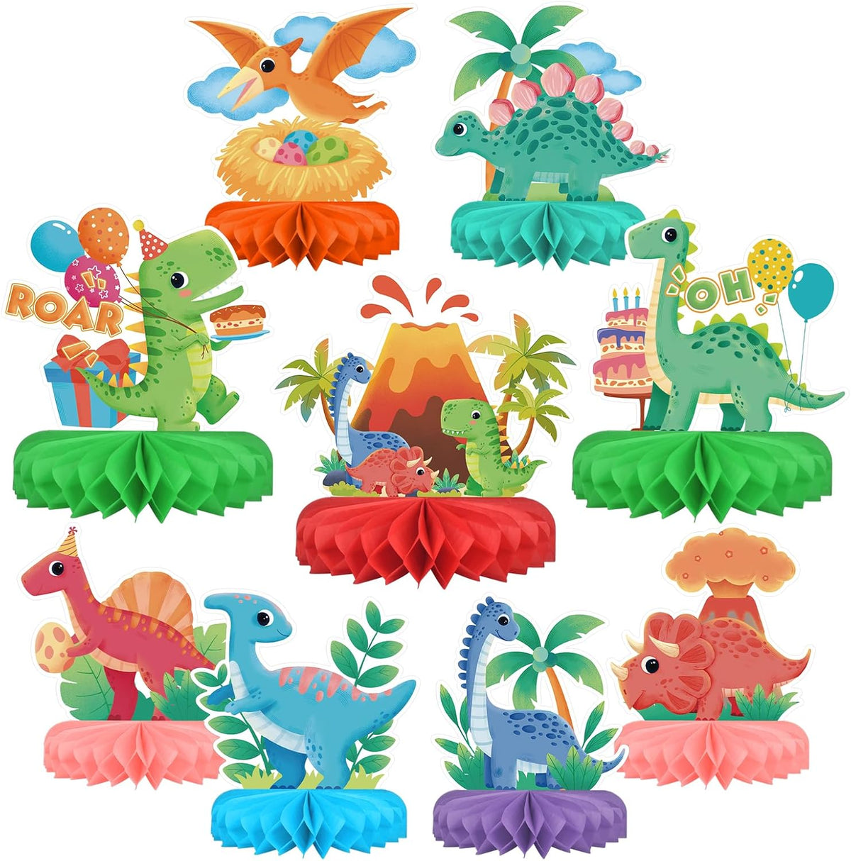 Dinosaur Birthday Party Supplies Kit - Dinosaur Themed Table Decorations with Honeycomb Centerpiece for Splendid Birthday Party Decorations