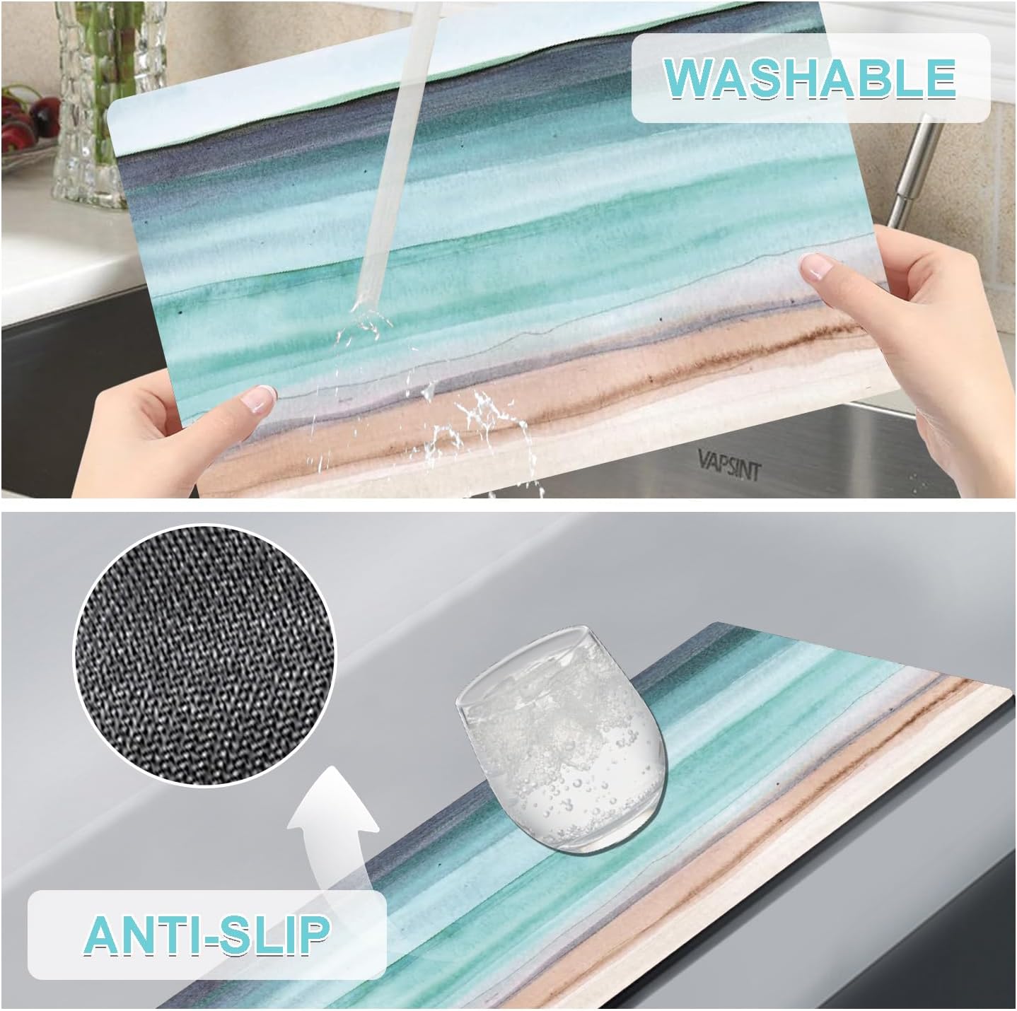 Coastal Placemats Set of 4 - Coastlin Faux Leather Anti Heat Placemats for Dinner Table, Non-Slip Waterproof Oil-Proof