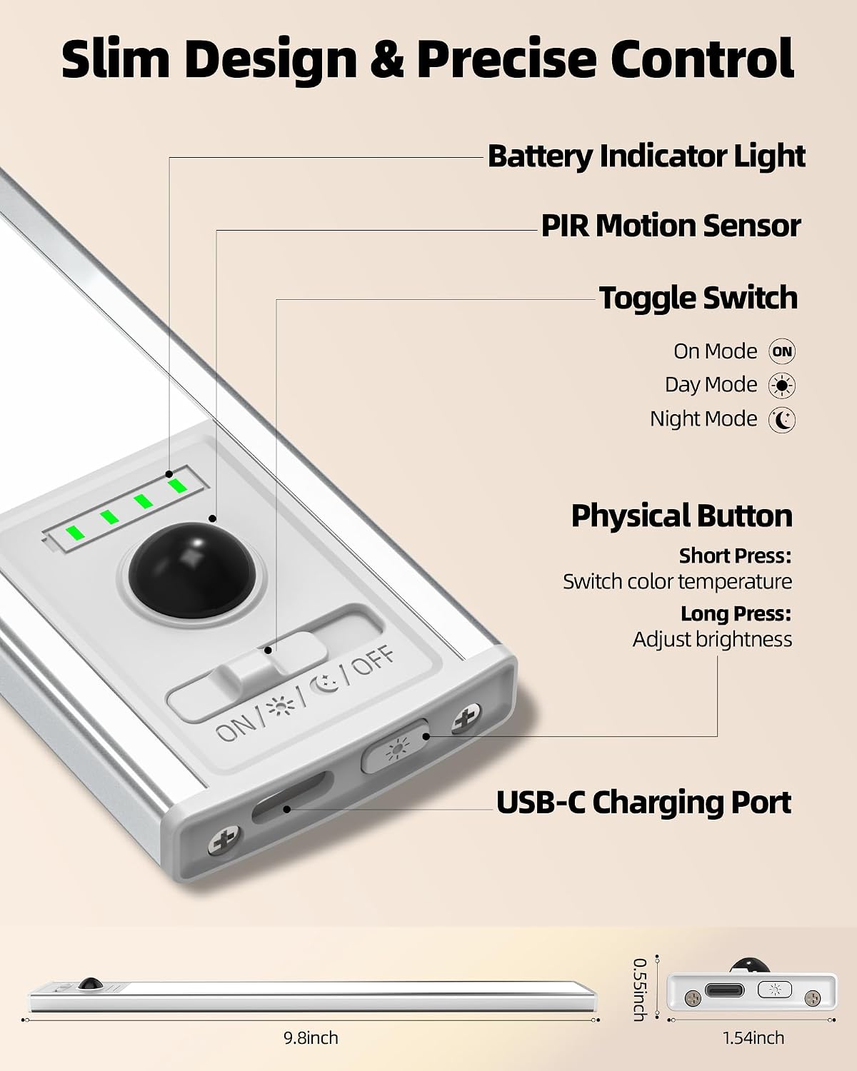 EZVALO 3 Pack Under Cabinet Lighting Wireless with Battery Indicator, 2000mAh Rechargeable Motion Sensor Light Indoor